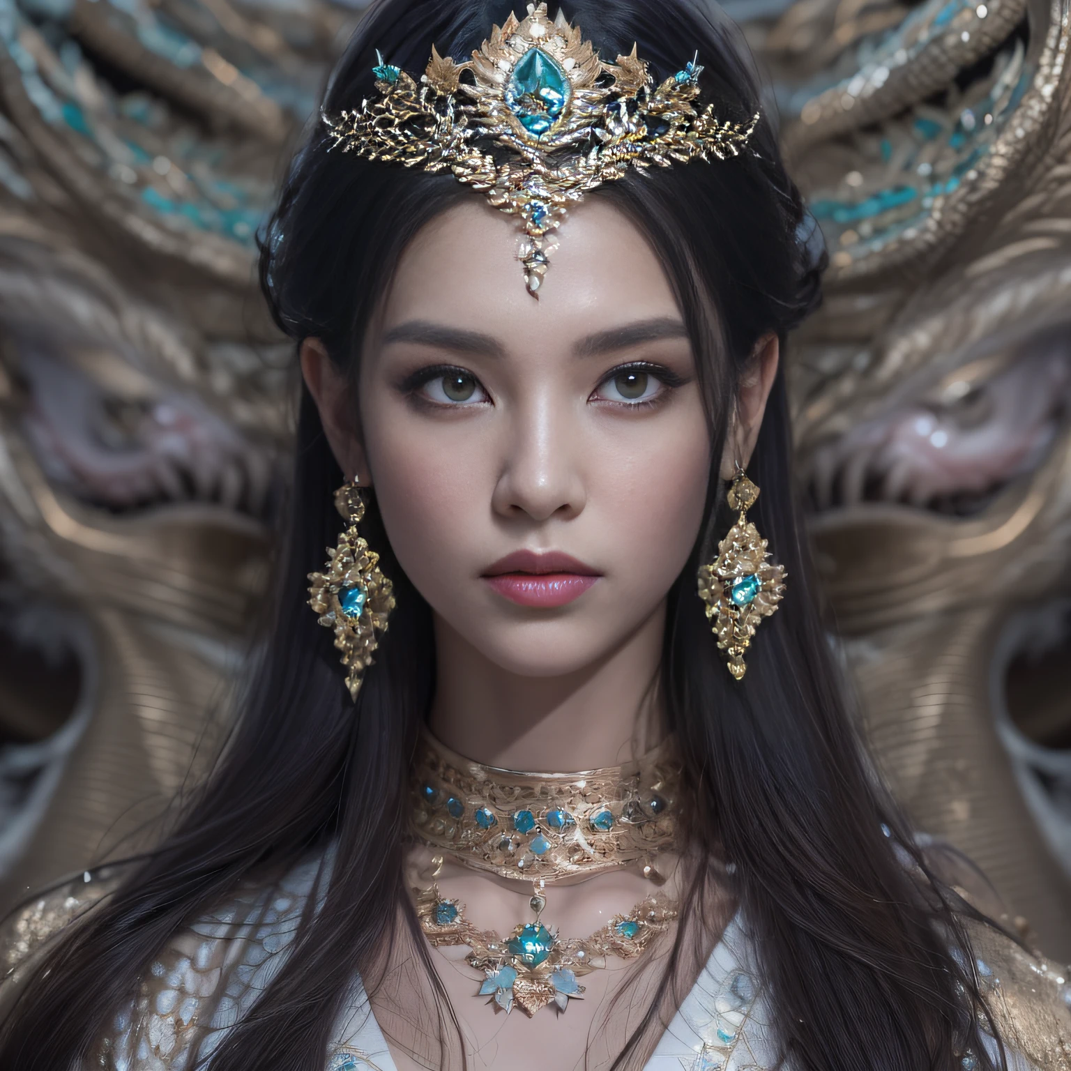 16k（tmasterpiece，k hd，hyper HD，16k）Long flowing black hair，Jewelry area in the back room，Brunette king girl ，Silver Dragon Protector （realisticlying：1.4），Python pattern robe，Purple-pink tiara，Snowflakes fluttering，The background is pure，Hold your head high，Be proud，The nostrils look at people， A high resolution， the detail， RAW photogr， Sharp Re， Nikon D850 Film Stock Photo by Jefferies Lee 4 Kodak Portra 400 Camera F1.6 shots, Rich colors, ultra-realistic vivid textures, Dramatic lighting, Unreal Engine Art Station Trend, cinestir 800，Hold your head high，Be proud，The nostrils look at people