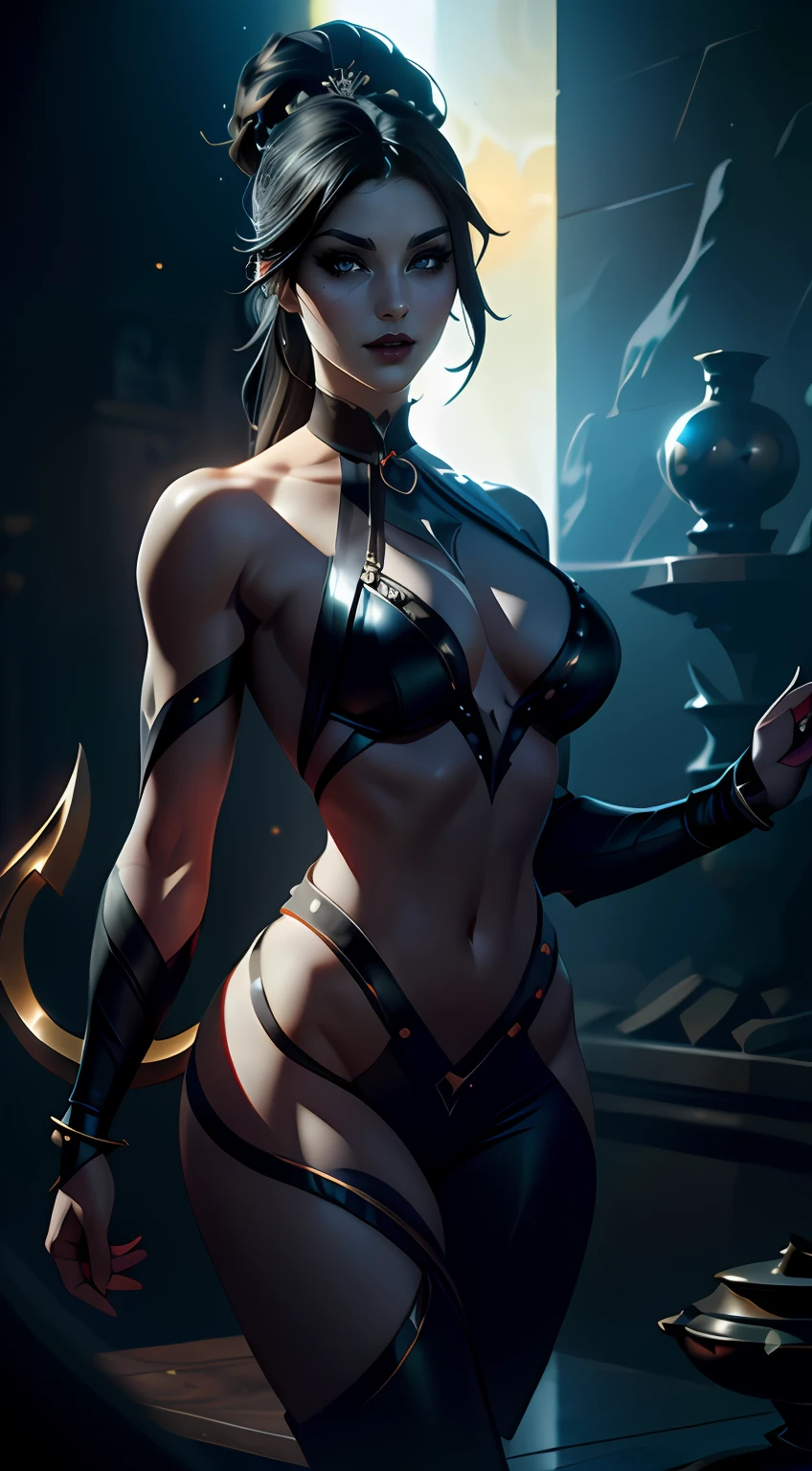 Model: long wavy black hair, full dark lips,Curvy Body, big thighs, big breastes, black shiny body, Smoky eyes, BREAK, Setting: Room with black color, Broken glass,multicolored neon crystals, BREAK, bodypaint: Polychromatic geometric patterns, Torso cover, Arms and legs, BREAK, Accessories: Chrome-plated chains with torn body, Silver Choker, black feathered white black wings, Naked, Topless, naked body,BREAK, the pose: on a bed, looking forward, truth, Magic, Magic, wolf ears, Wolf, up close, northern lights, spectrum. apaixonado, Dark Elves. 🧘🏻‍♀️👁️⛩️soror 🌬️mystica 🩸✨occult dmt🪬dream 👁️goddess of Love🥀🔑🚪moon, ..................key, starry, secret, Heart, 100mm wide-angle lens1 beautiful devil woman from hell, around dark: 1.6), photo realism, dinamic lighting, Artstation, Poster, voluminous lighting, Very Detailed Faces, 8k ultra, Awarded, around dark, deep shadow, Discreet key, cowboy lens, hairlong, black  hair, bust, luxury palace,  Royal style, devil's crown, Eye makeup is very clear and detailed, The most beautiful face, The breasts are very large, round & round, super realistic, Adorable smile, The eyes are very well made up, guweiz, devil style, Tail with bow, tied at the back of the head,  Red-black lips, Skull tattoo on the shoulder, She is undressed, Topless, Naked, teats, Halo of milky deleuze, the landscape is overcast and thunderous, (portraite of a), Close-up of main character, (Background details 1.8),