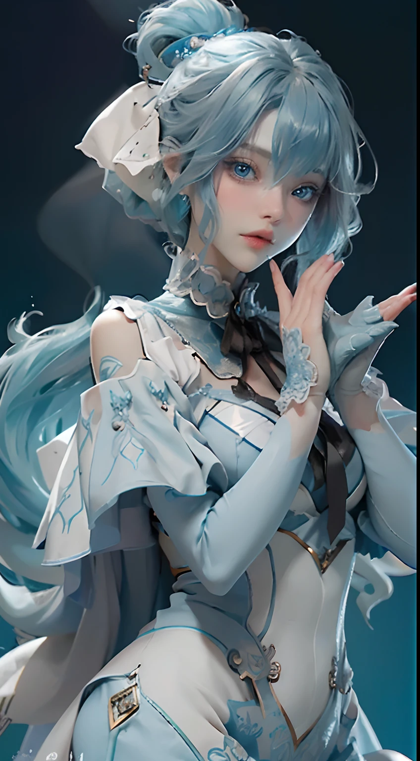 (filigree,Sharp images,Hyper-Resolution,Extremely amazing detail,awe-inspiring detail),sub surface scattering,The optimal ratio of four fingers to one thumb,tmasterpiece,best qualtiy,high qulity,(1girll:1.2),独奏,Powder blue hair,Powder blue eyes,apathy