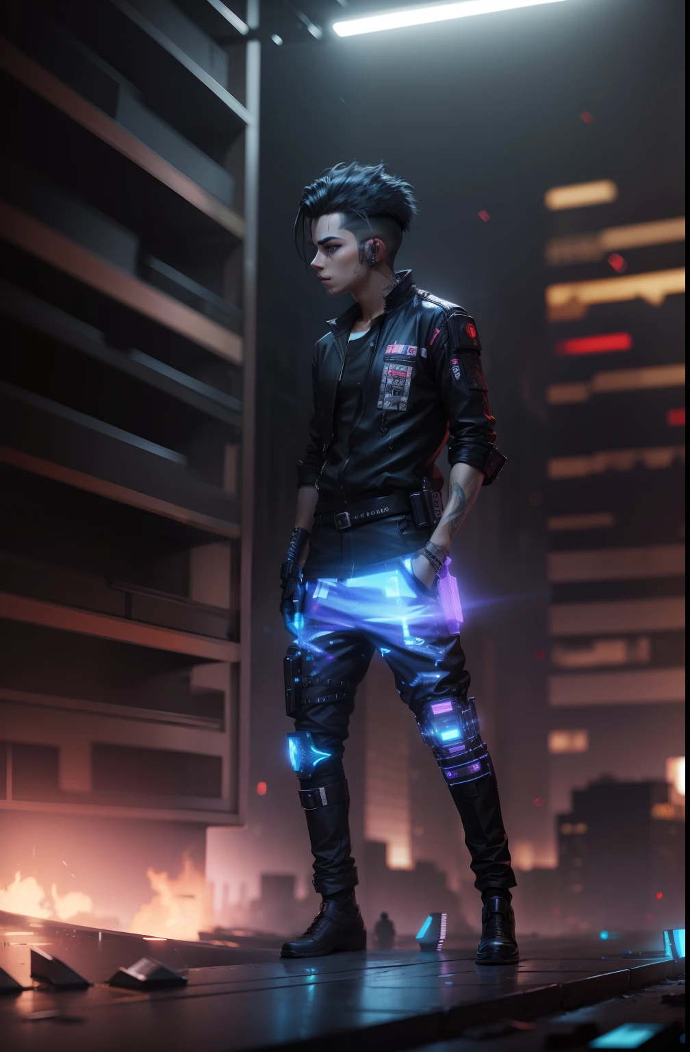 Change background cyberpunk handsome boy, realistic face,