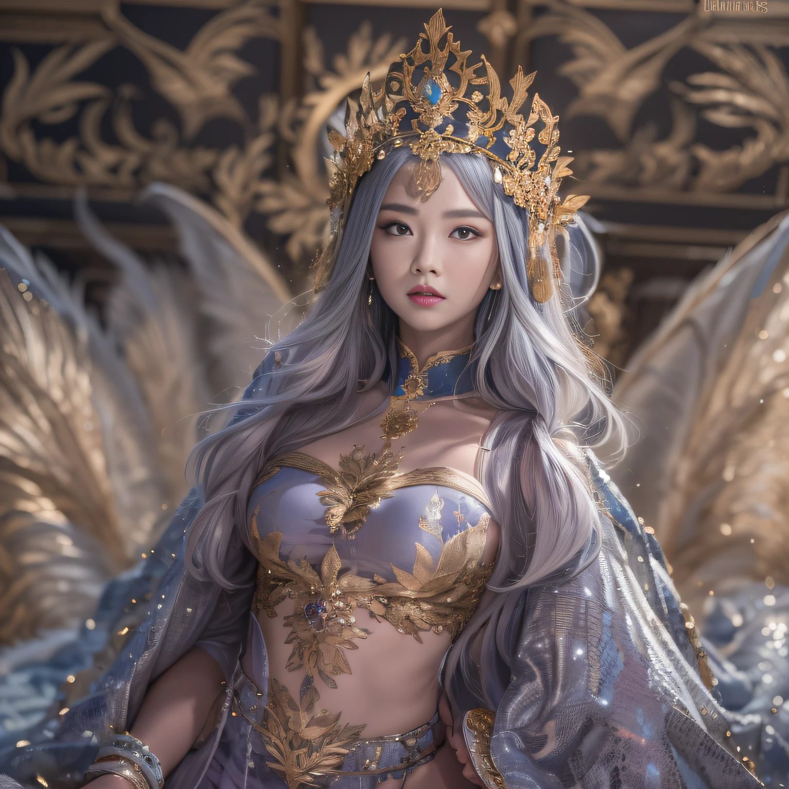 16k(tmasterpiece,k hd,hyper HD,16k)short detailed hair,Gold jewelry area in the back room,King Girl ,Silver Dragon Protector (realisticlying:1.4),Python pattern robe,Purple-pink tiara,Snowflakes fluttering,The background is pure,Hold your head high,Be proud,The nostrils look at people, A high resolution, the detail, RAW photogr, Sharp Re, Nikon D850 Film Stock Photo by Jefferies Lee 4 Kodak Portra 400 Camera F1.6 shots, Rich colors, ultra-realistic vivid textures, Dramatic lighting, Unreal Engine Art Station Trend, cinestir 800,Hold your head high,Be proud,The nostrils look at people