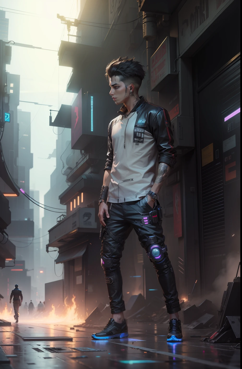 Change background cyberpunk handsome boy, realistic face,