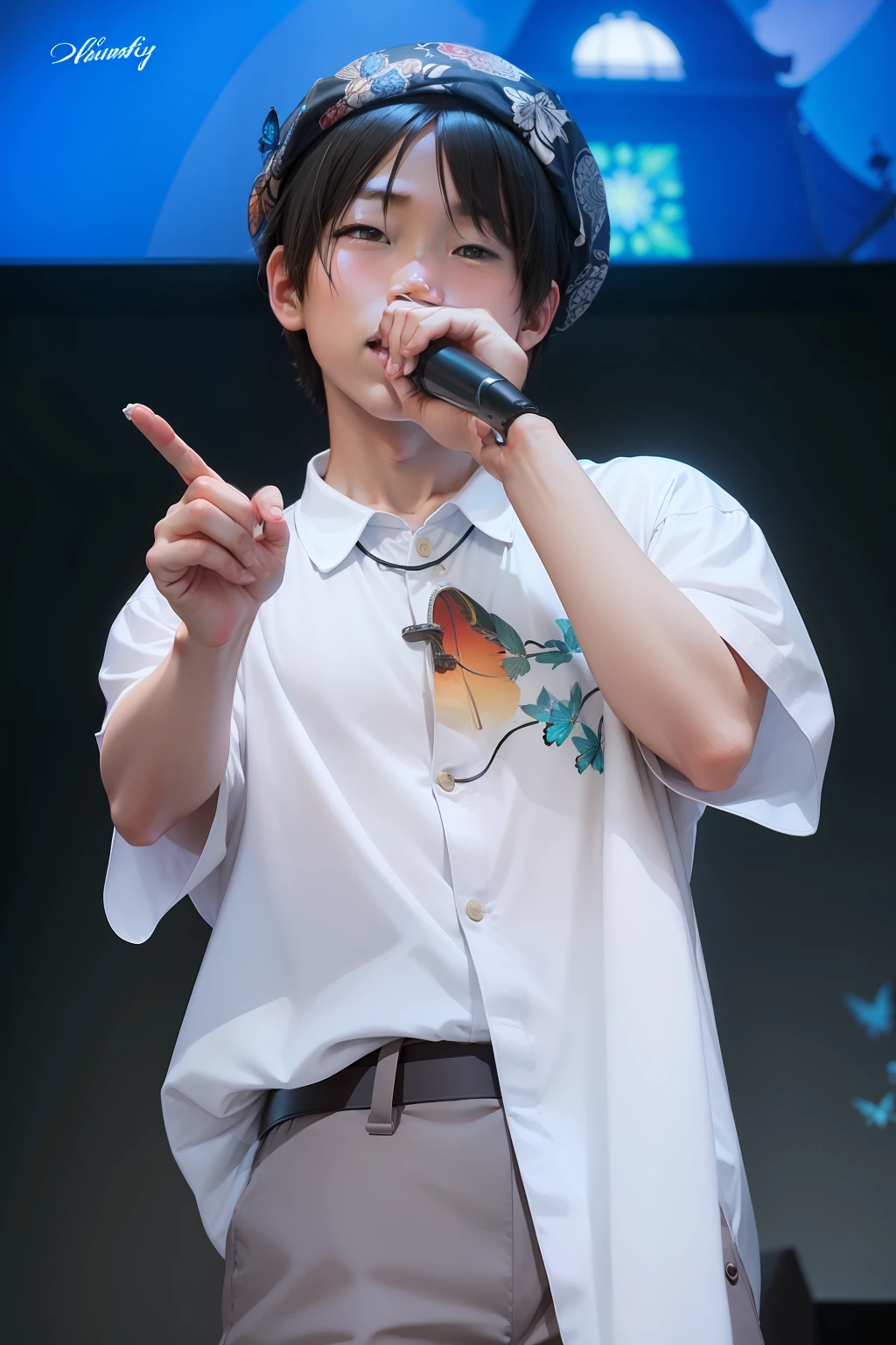 夏天,lamplight,guitar,butterflys,Stage Disney style,Cute boy