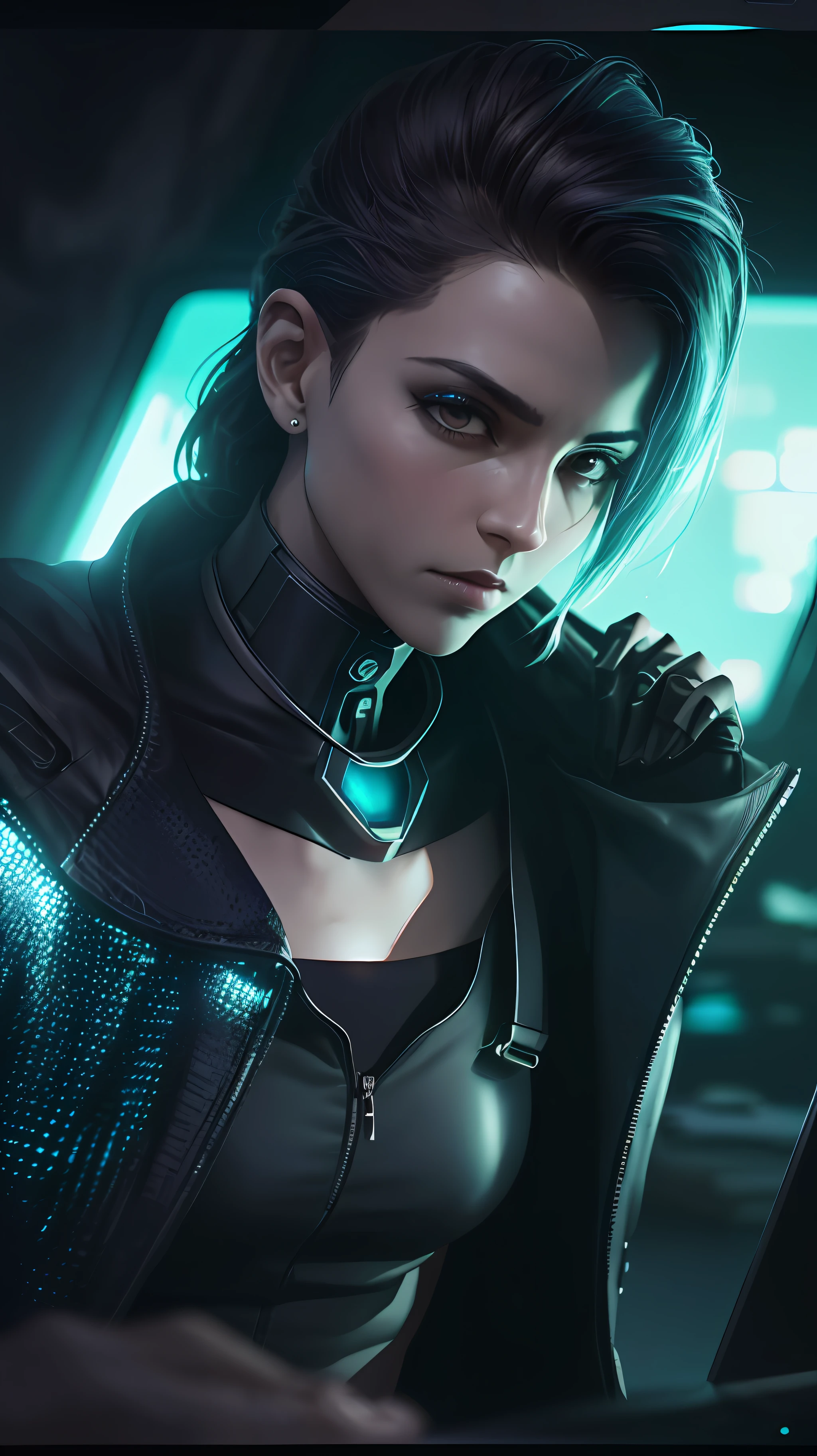 Badass👑, Cyberpunk Preto e Verde, Homem encapuzado, No or, Olhos roxos com laptop, fundo neon preto, Epic lighting, Photography Lighting, reflection mapping, Ultra Detalhado, fotorrealista, cinemactic, movie quality rendering, vfx post production, rtx ray tracing lighting, atmosfera mal-humorada, sombra