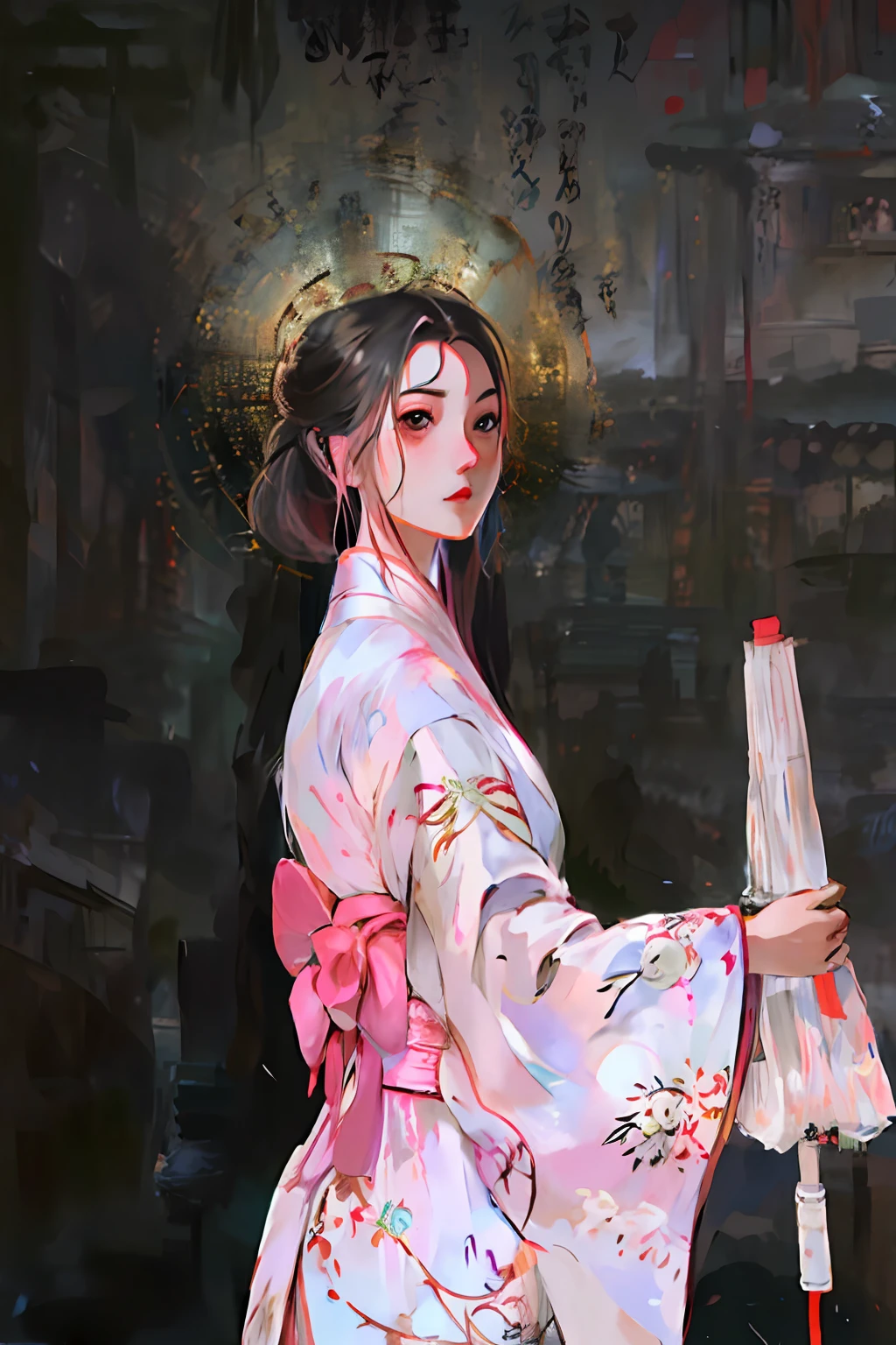 Araki woman in kimono，With fan and red umbrella, Hanfu, White Hanfu, Palace ， A girl in Hanfu, komono, komono, pale and coloured kimono, Japanese kimono, Traditional Chinese clothing, classy yukata clothing, Wearing ancient Chinese clothes, in a kimono, Japanese clothes, intricate geisha kimono, with acient chinese clothes