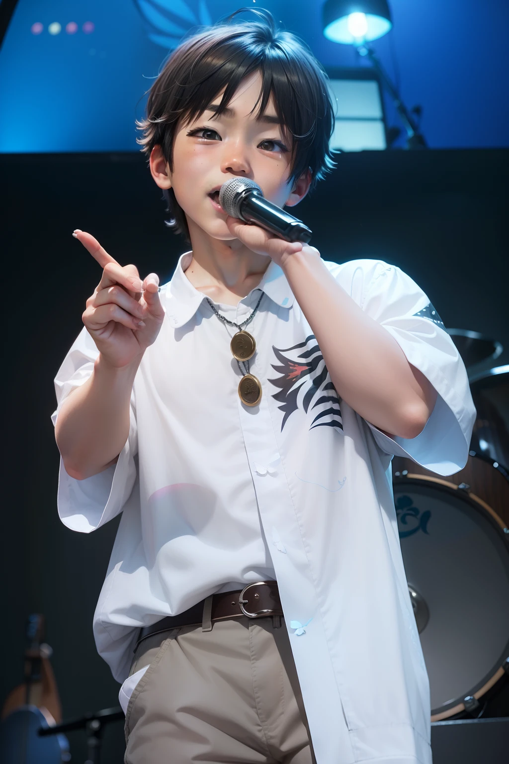 夏天,lamplight,guitar,butterflys,Stage Disney style,Cute boy,Big eyes,Baby Tiger