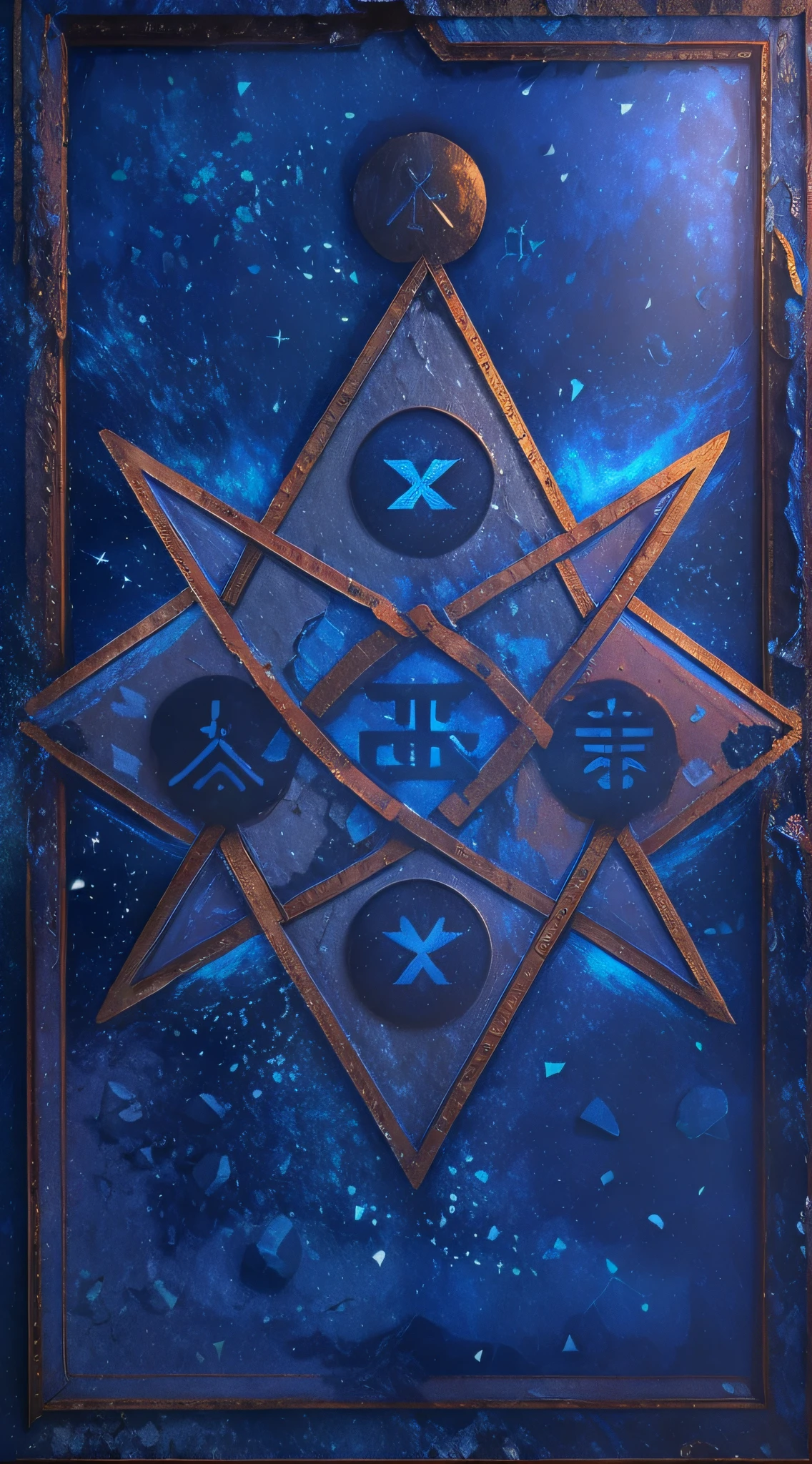 genial, ponte, antigo, Built in stone, azul brilhante, Rune symbols, Starry sky, Unknown constellations, Noite, Silence, mystery, 8k, qualidade superior, tons escuros