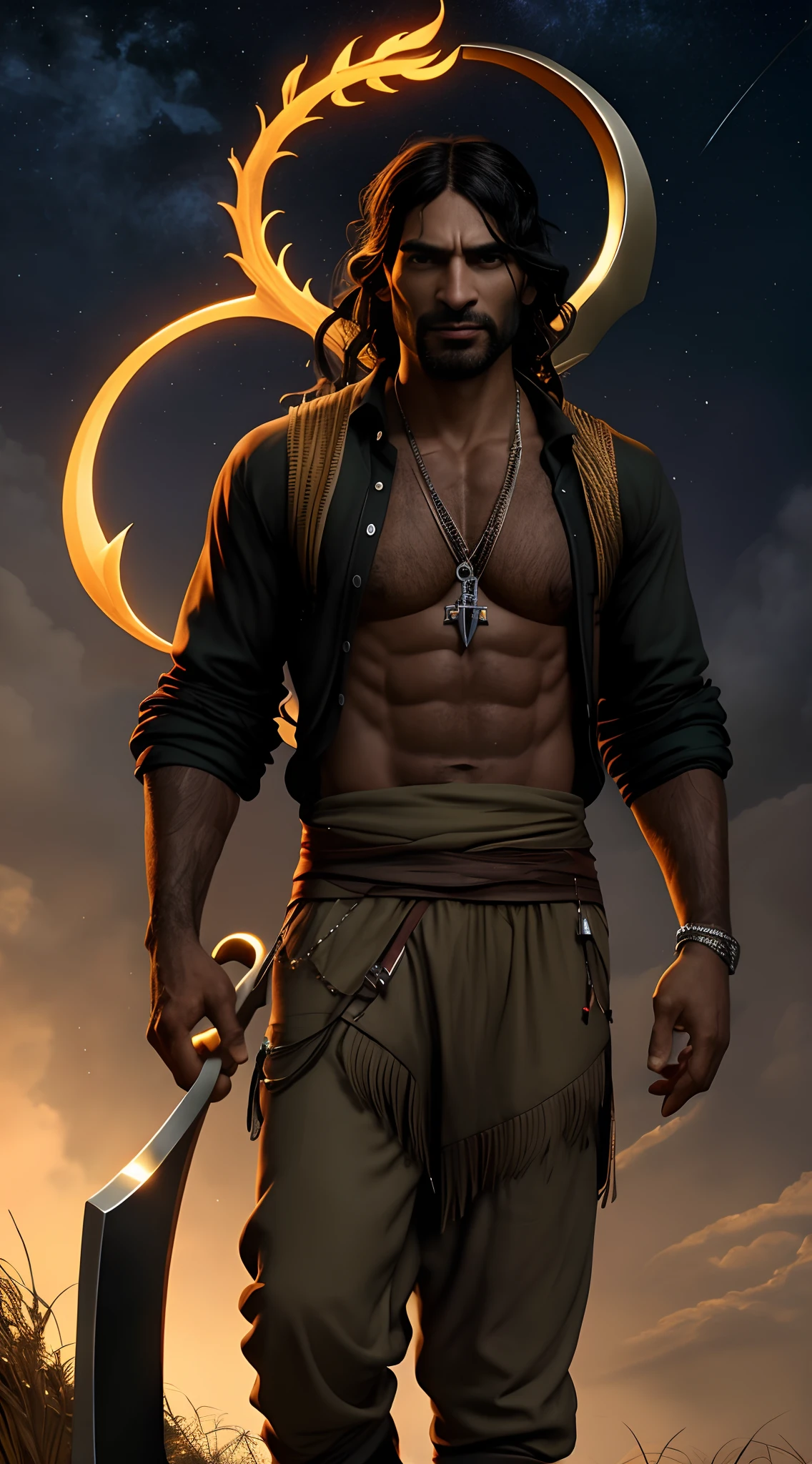 Arafed man with a sword and a dragon on his ?????, handsome prince of persia, Djinn human hybrid, personagem de fantasia hiperdetalhado, djinn man male demon, arabian samurai, 3 d render arte do caractere 8 k, roupas rasgadas segurando chicote, estilo fantasia 8 k octane render, guerreiro masculino, muscular character, pele escura, Snoop Dogg as a barbarian