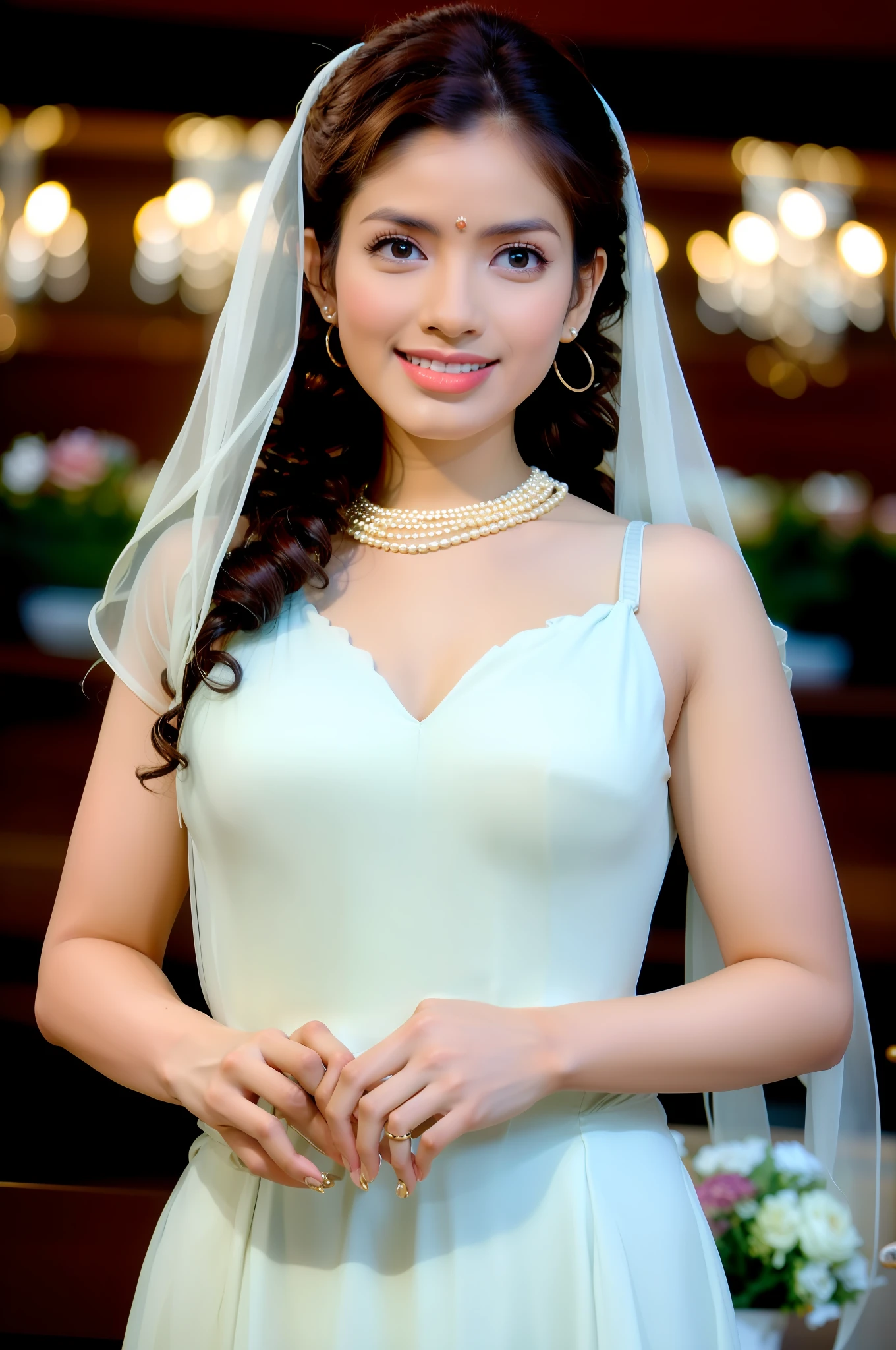 Gold color dress and diamond necklace