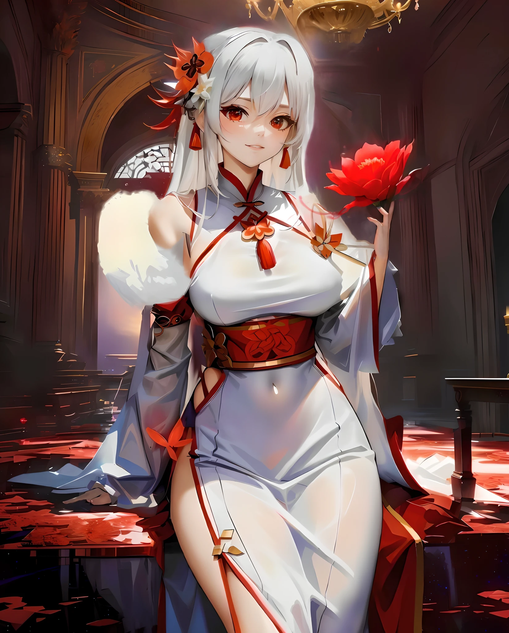 A glow in the dark night,Bright red as blood like a flower on the other side,Sway in the melodious breeze,Attracts attention from afar。