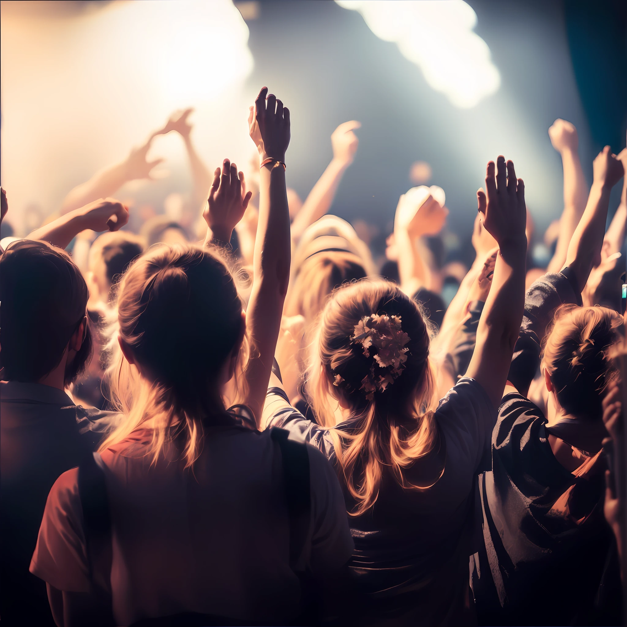 There are a lot of people who are in front of a stage, Torcida, torcida, Torcida, hands raised in the air, enthusiastic crowd, ecstatic crowd, Shutterstock, concerto, Concerto de Rock, Raised Hands, hands in air, muitas pessoas adorando, Raised Hands, hands in air, in front of a large crowd, crowd, foto do concertoo, audience