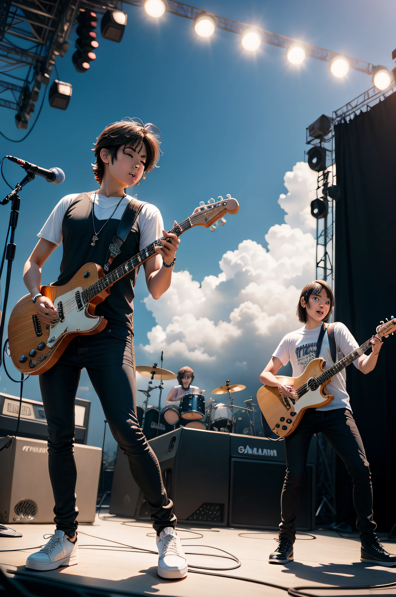 Guitar band youth dazzling outdoor stage