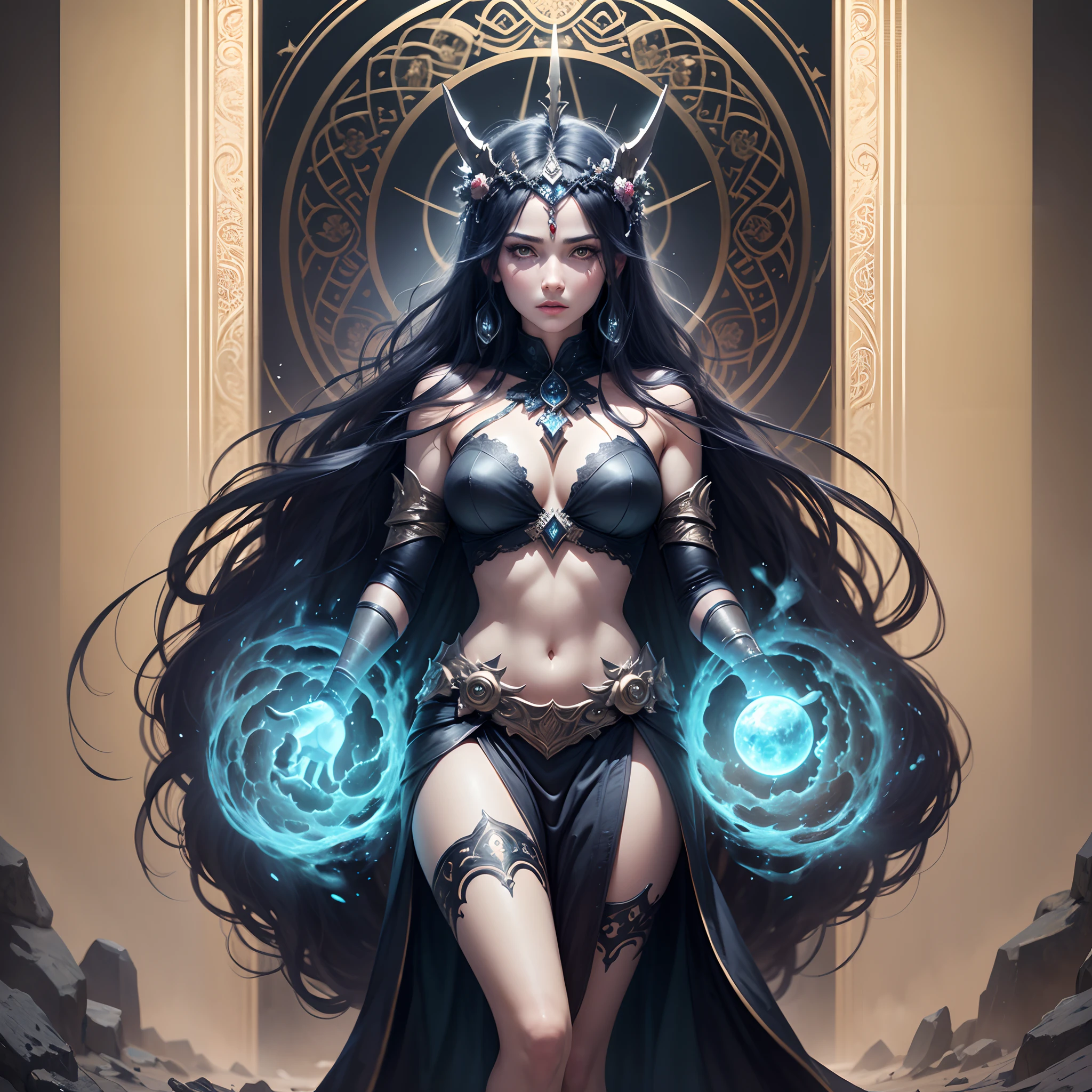 NYX was the goddess of the night, one of the primordial gods (protogenoi) who emerged as the dawn of creation.
She was a child of Khaos (Chaos, Air), and coupling with Erebos (Darkness) she produced Aither (Aether, Light) and Hemera (Day). Alone she spawned a brood of dark spirits including the three Fates, Sleep, Death, Strife and Pain.
Nyx was an ancient deity usually envisaged as the very substance of the night of dark mists drawn across the sky to obscure the light of Aither, the shining blue of the heavens. Her opposite number was Hemera (Day) who scattered the mists of night at dawn.
In ancient art Nyx was depicted as a either a winged goddess or charioteer, sometimes crowned with an aureole of dark mists. ((masterpiece, best quality)), fujifilm, 32k --auto --s2