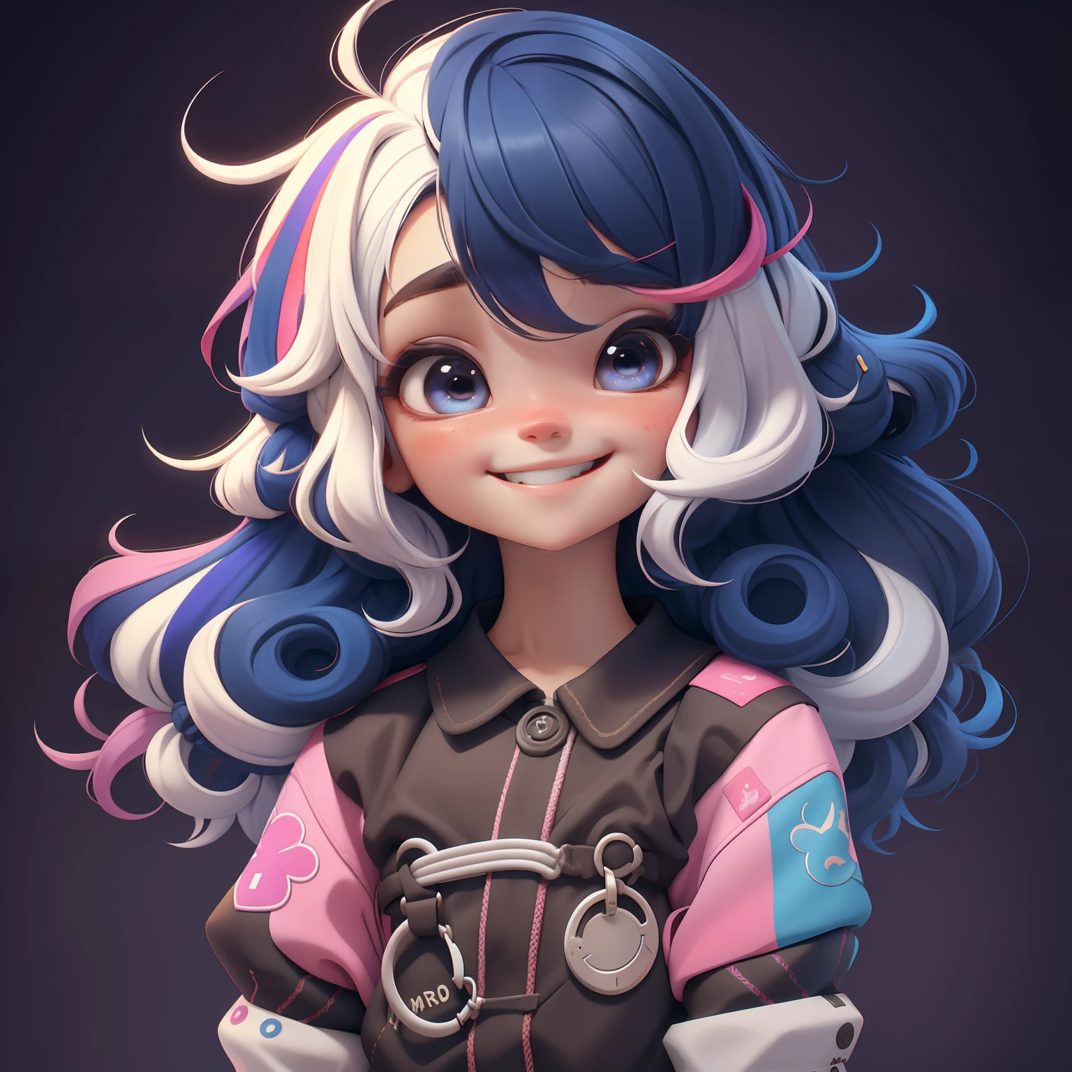 girl, cabelo multicolorido, preso, multicolorido, sorriso e olhos delicados, corpo inteiro, moletom, fundo simples, Melhor Qualidade
