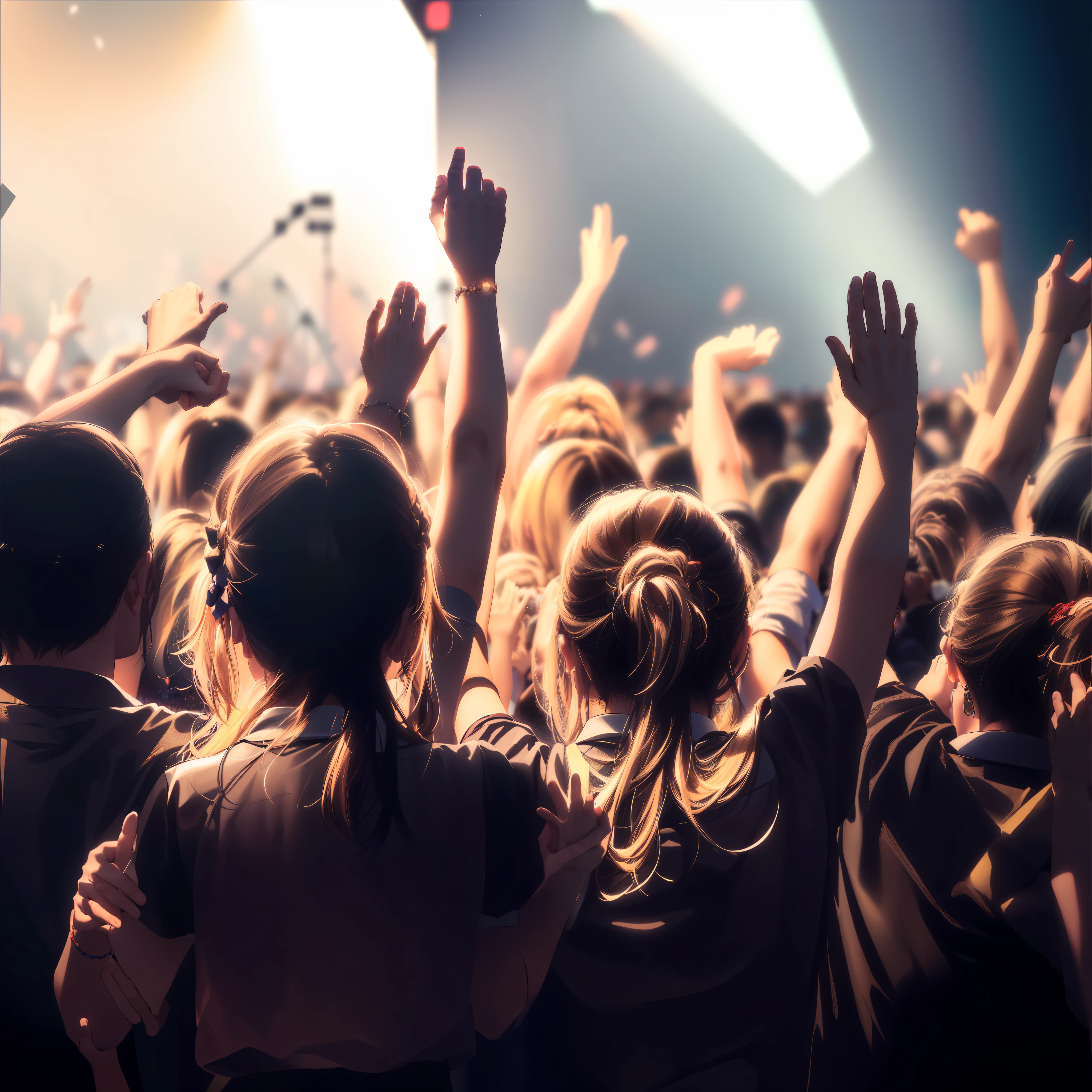 There are a lot of people who are in front of a stage, Torcida, Torcida, Torcida, hands raised in the air, enthusiastic crowd, ecstatic crowd, Shutterstock, concerto, Concerto de Rock, Raised Hands, hands in air, muitas pessoas adorando, Raised Hands, hands in air, in front of a large crowd, crowd, foto do concertoo, audience