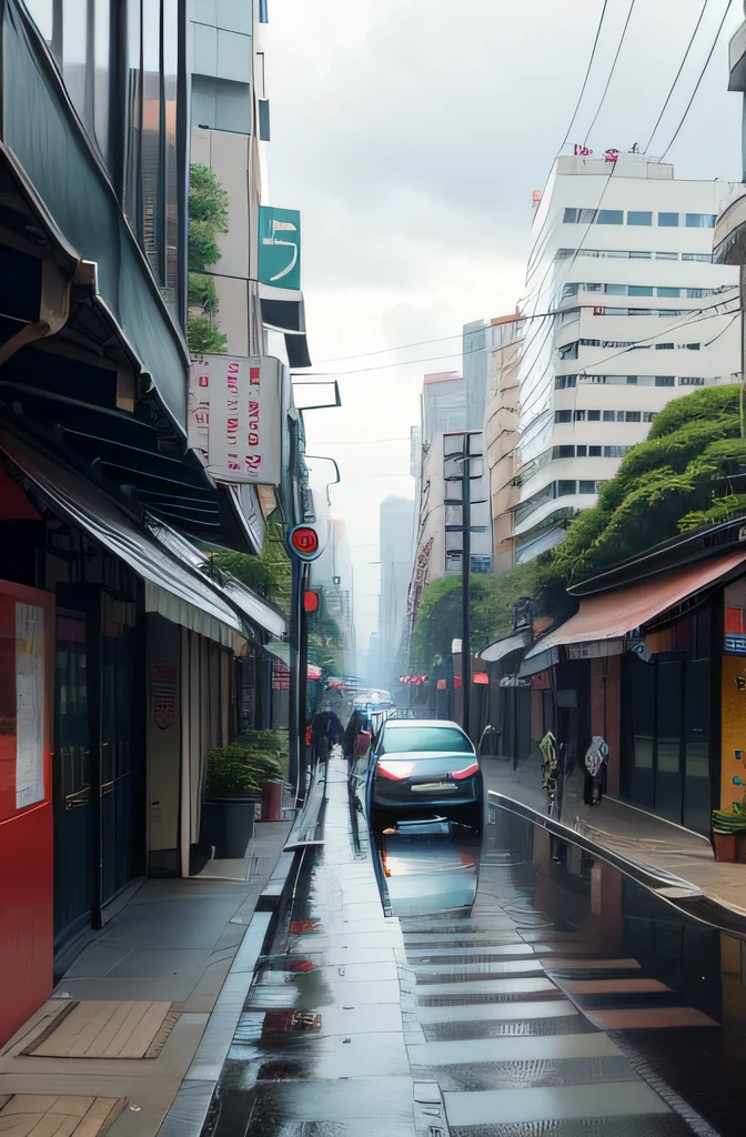 the street,城市,after rainny,bustling,Buildings ,Upper air,Small city high quality