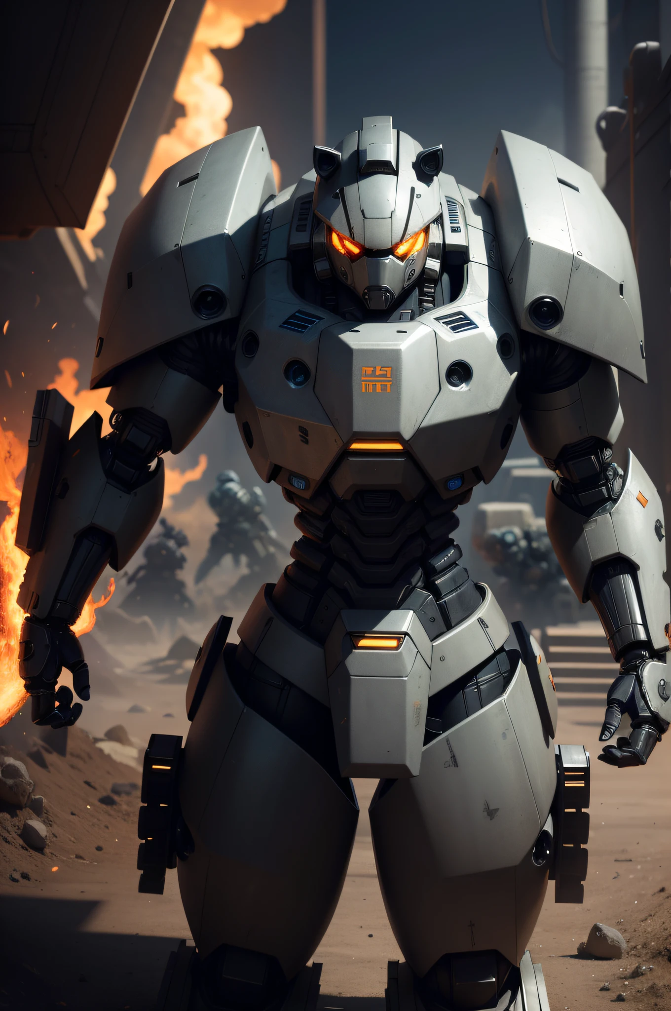 A robot modeled after a hedgehog, high high quality, Hyper-detailing,Brown predominantly, thrusters,Covered with barbed weapons,Like a hedgehog, super fine illustrations, GameCG, suzerain, (Detailed face and eyes: 1.0), (Whole body morphology: 1.5), command spell, Mech boy, Masks, mechanicalparts, robotjoints,fully armoured,whole body display, glowing light eyes, mechs, massiness,wiry,Good at defensive counterattacks,