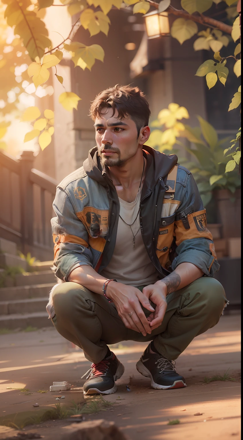 Add realistic beautiful background with a dog and realistic light 8k image