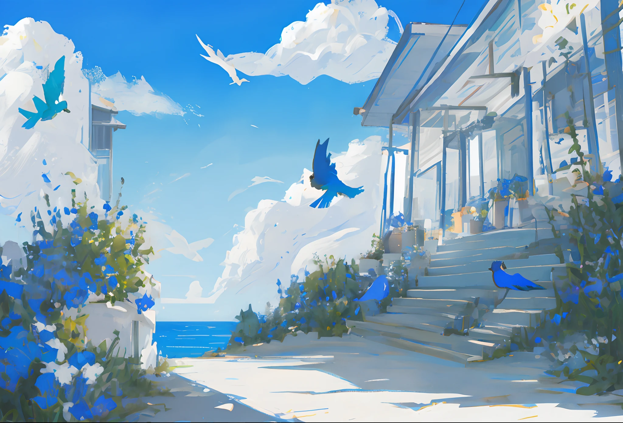 Blue sky with birds