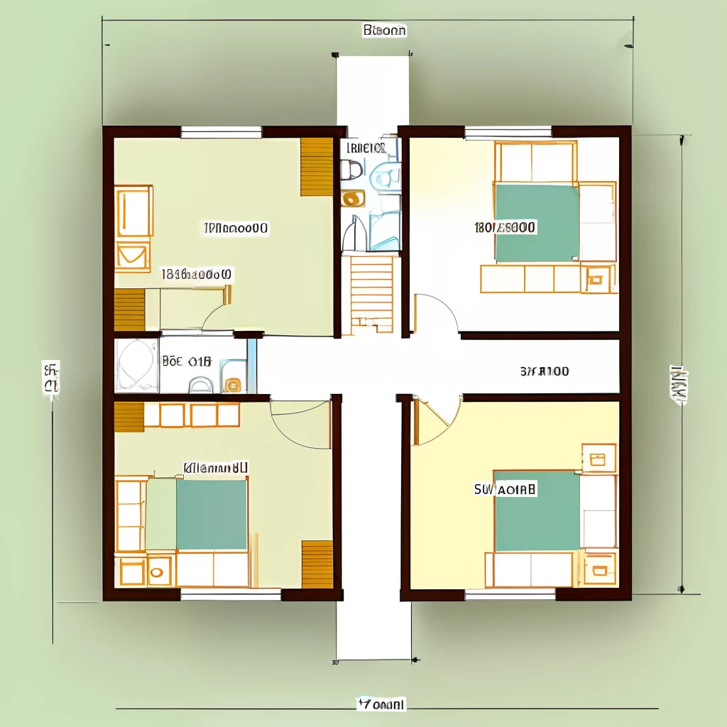 The plan of a ground floor house with a length of 17.5 meters by 4 meters