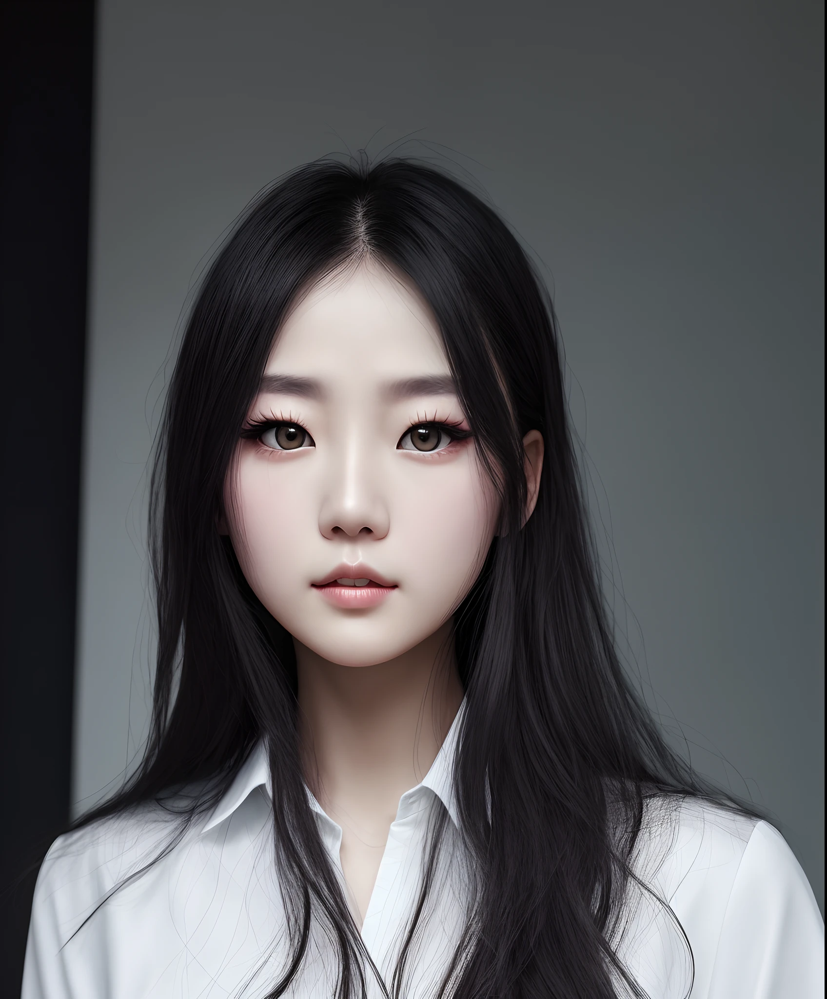 long whitr hair，Enchanting looking，Bright eyes，The tail of the eye is slightly raised，The pupils are bright and clear，The complexion is as white as porcelain，The lips are red without dots，Extremely beautiful。