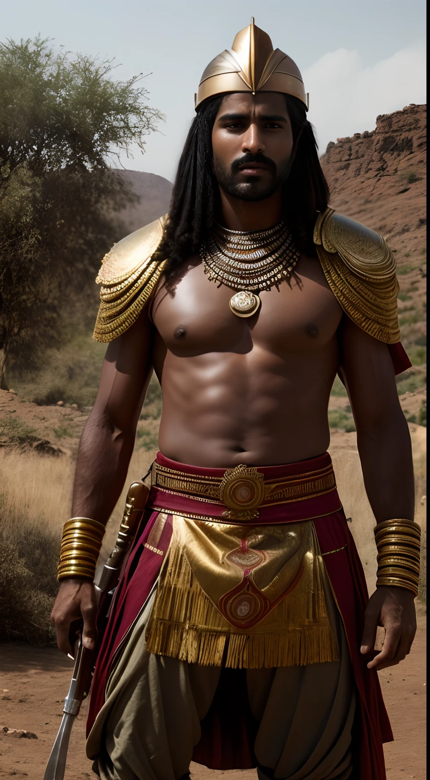 {A powerful portrayal of the Ethiopian warrior Malik Ambar, garbed in traditional Indian military attire. His stance is commanding, and his gaze piercing. Around him, loyal Indian soldiers stand poised, echoing his resilience. The entire scene, set in the 17th century, is brought to life with meticulous attention to historical details.}, Realistic, Greg Rutkowski, 70mm, Medium Shot, (4K:1.25), (Golden ratio:1.1), (ambient light:1.2), (rutkowski:1.1), (hyperrealistic 3d render:1.16)