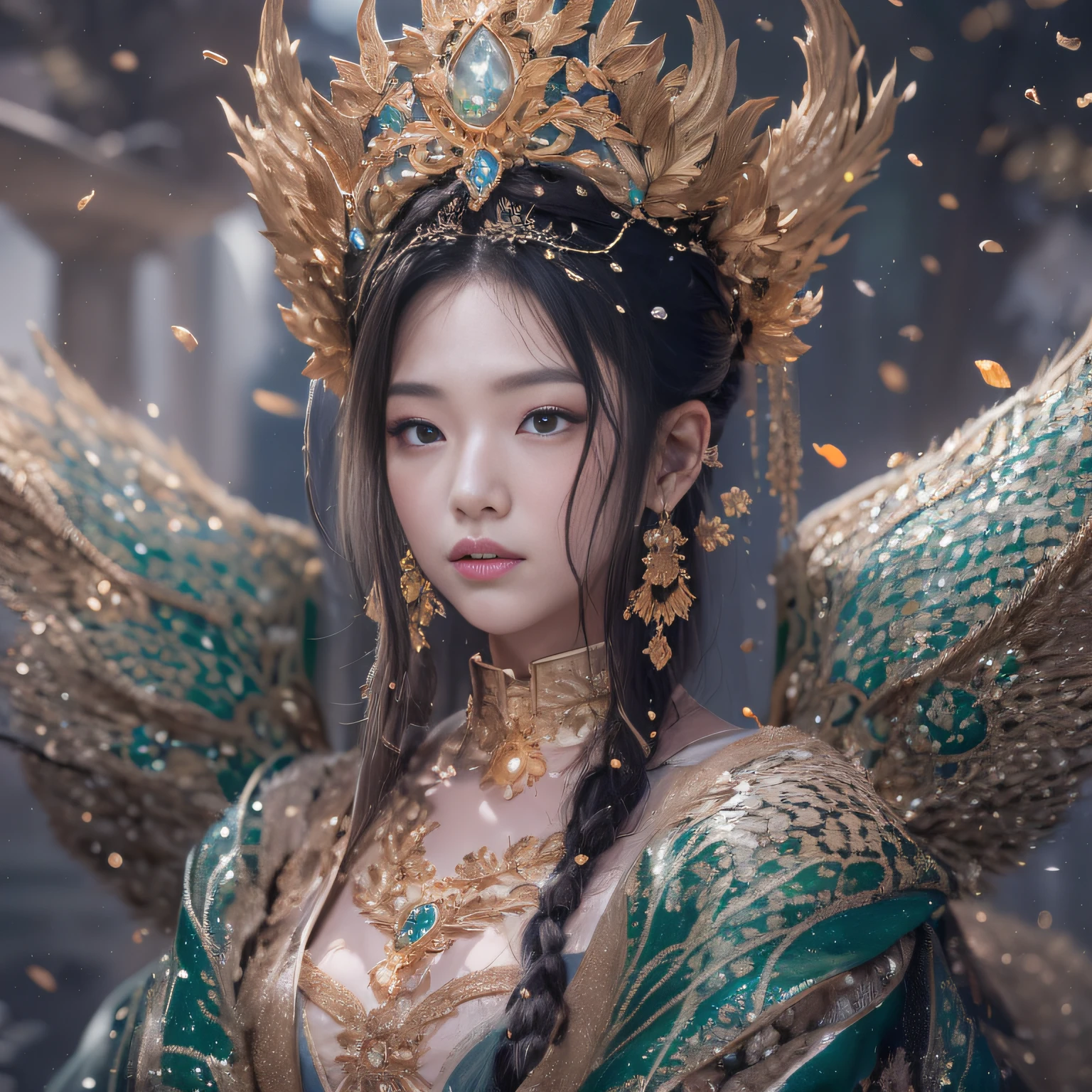 16k(tmasterpiece,k hd,hyper HD,16k)short detailed hair,Gold jewelry area in the back room,Flame Girl ,Dao Lang Protector (realisticlying:1.4),Python pattern robe,Purple-pink tiara,Snowflakes fluttering,The background is pure,Hold your head high,Be proud,The nostrils look at people, A high resolution, the detail, RAW photogr, Sharp Re, Nikon D850 Film Stock Photo by Jefferies Lee 4 Kodak Portra 400 Camera F1.6 shots, Rich colors, ultra-realistic vivid textures, Dramatic lighting, Unreal Engine Art Station Trend, cinestir 800,Hold your head high,Be proud,The nostrils look at people