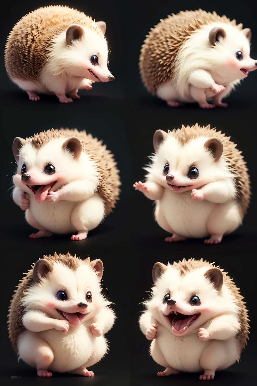 cute hedgehog in multiple moods [happy, angry, sad, cry, cute, expecting, laughing, disappointed,shy] multiple poss, white background, hight resolution, simple, cartoon