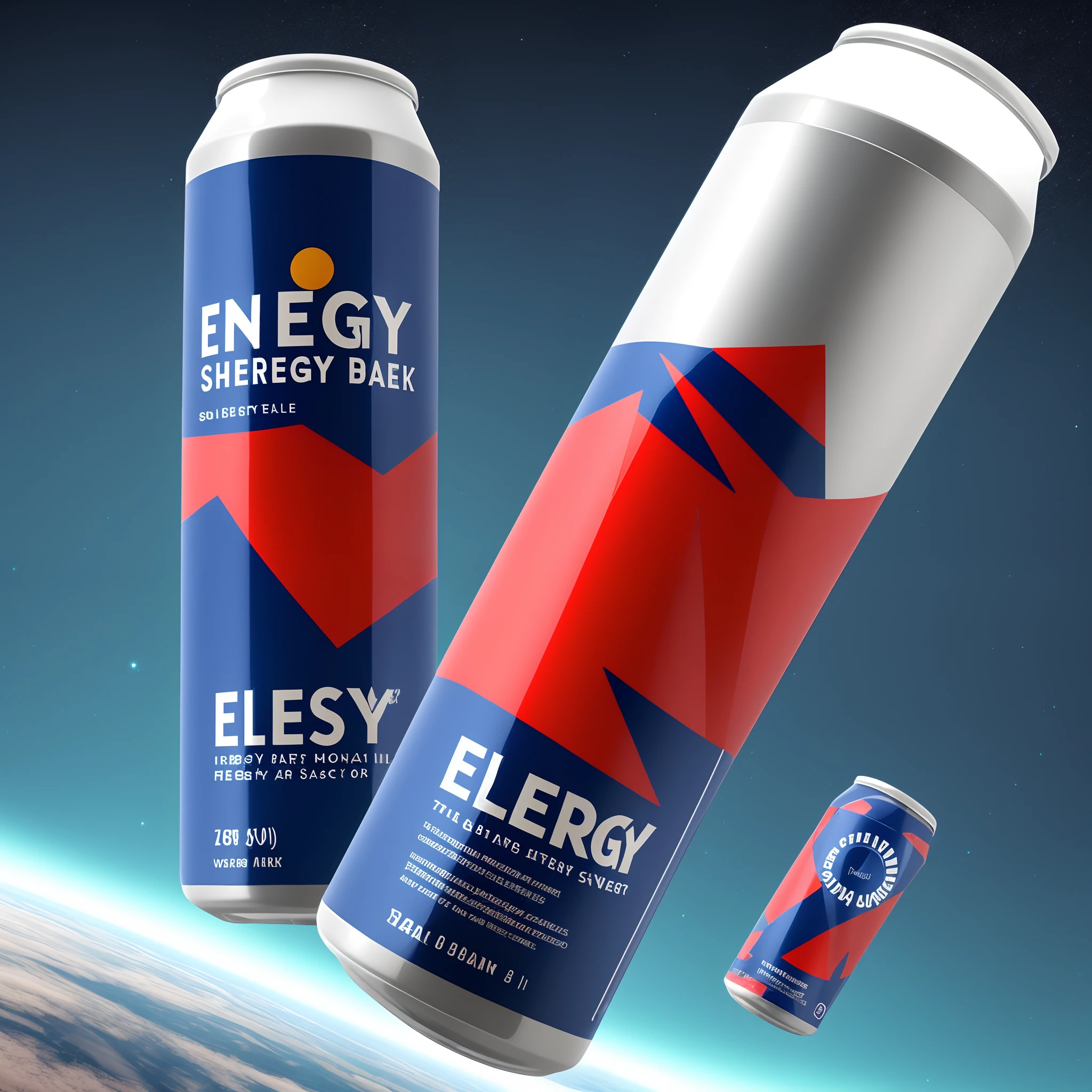 An energy drink that flies in space and gives strength on a blue background
