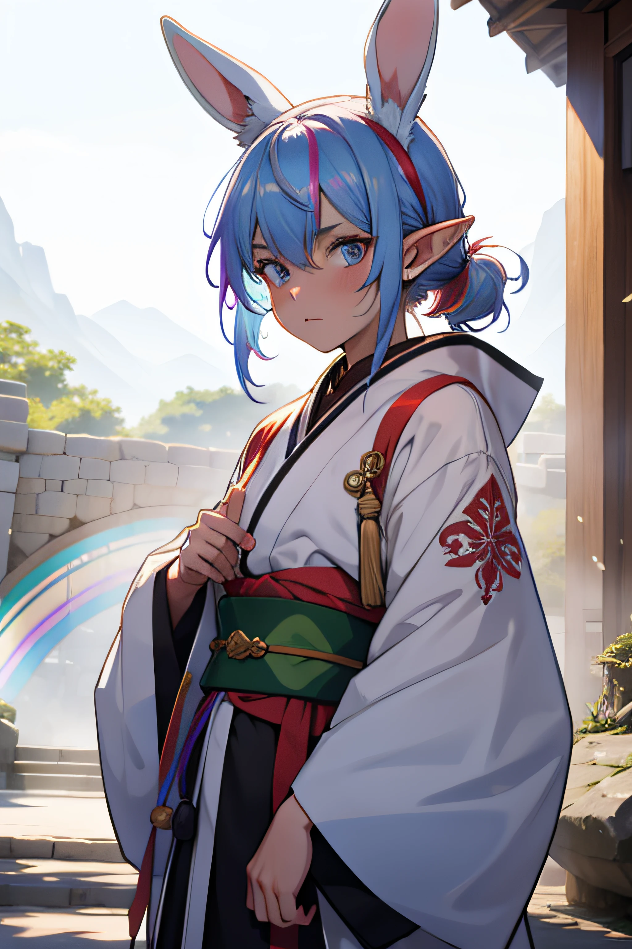 rainbow hair, Shinano Bunny, elf