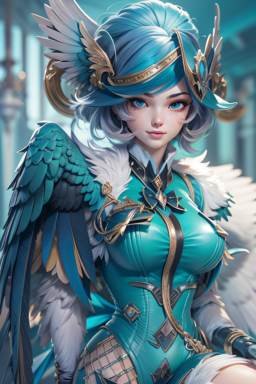 there is a beautiful girl, wearing a bluebird suit, with big wing, black and blue, Ultra detail, high resolution, super detail, best quality