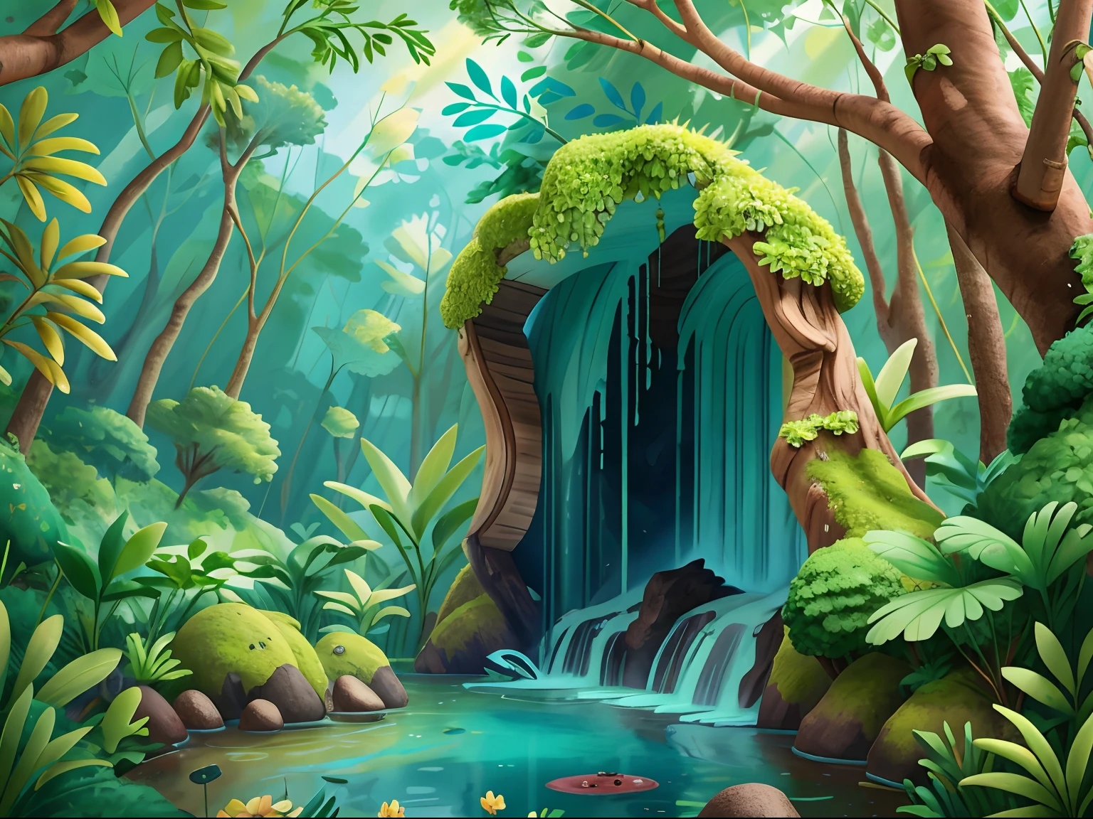 Floresta com uma cachoeira secreta