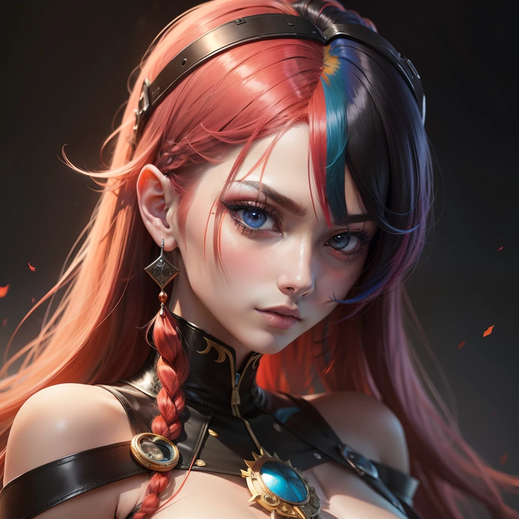 multicolored hair, Surrealism, anime style, 8k, super detail, textured skin, super detail, high details, high quality, award winning, best quality