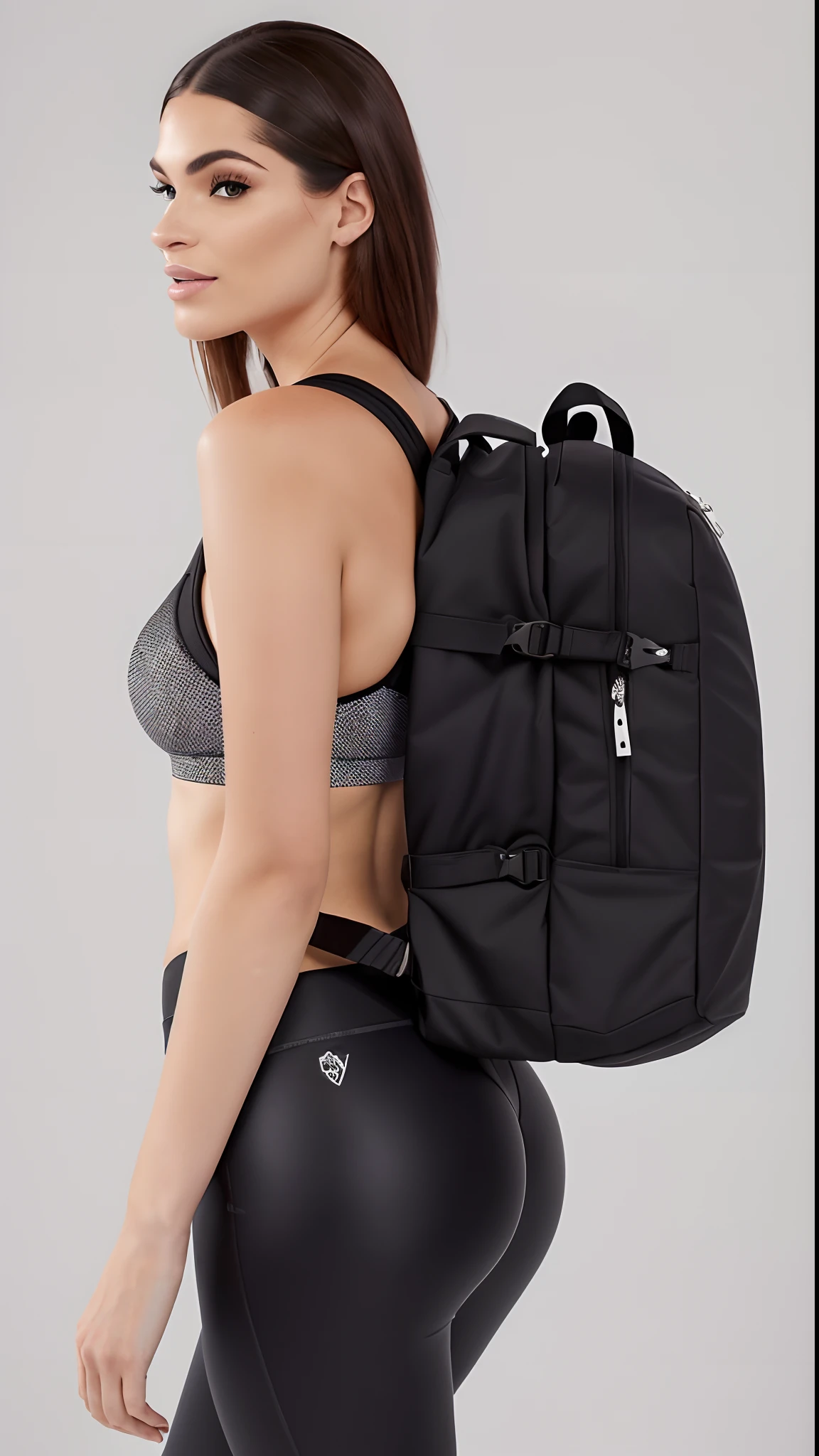 mulher linda araFed em uma regata e legging preta com uma mochila, (((defined buttocks))) uma mochila, com uma mochila, mochila, o homem tem uma mochila, 2 b, 2b, F / 2 0, F/2 8, com dois bolsos frontais, Directed by: Dennis Flandres, Minimalista moderno f 2 0 limpo, F / 3 2, por Randy Post, saco sobre a cintura