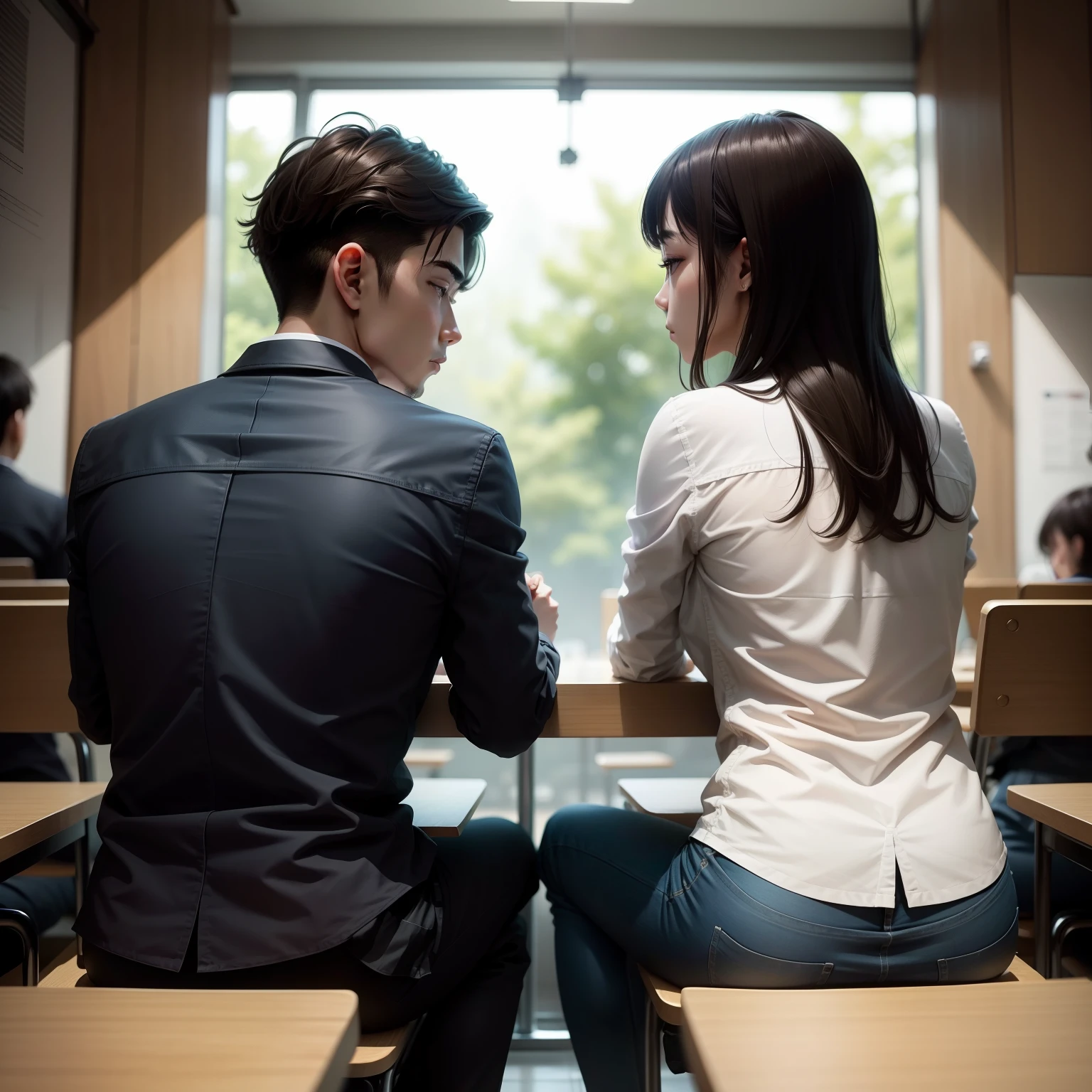 Men and women sit opposite each other,Turn your back to each other,The walls on both sides are separated。
