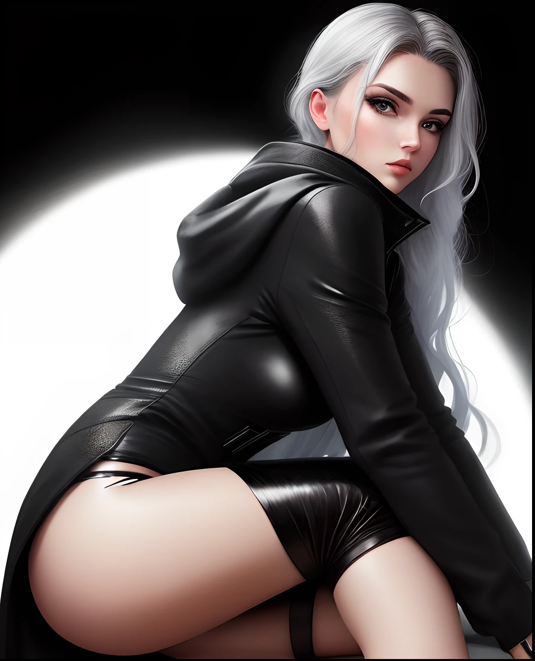 with black background,Cold and glamorous,Raised sexy,long leges