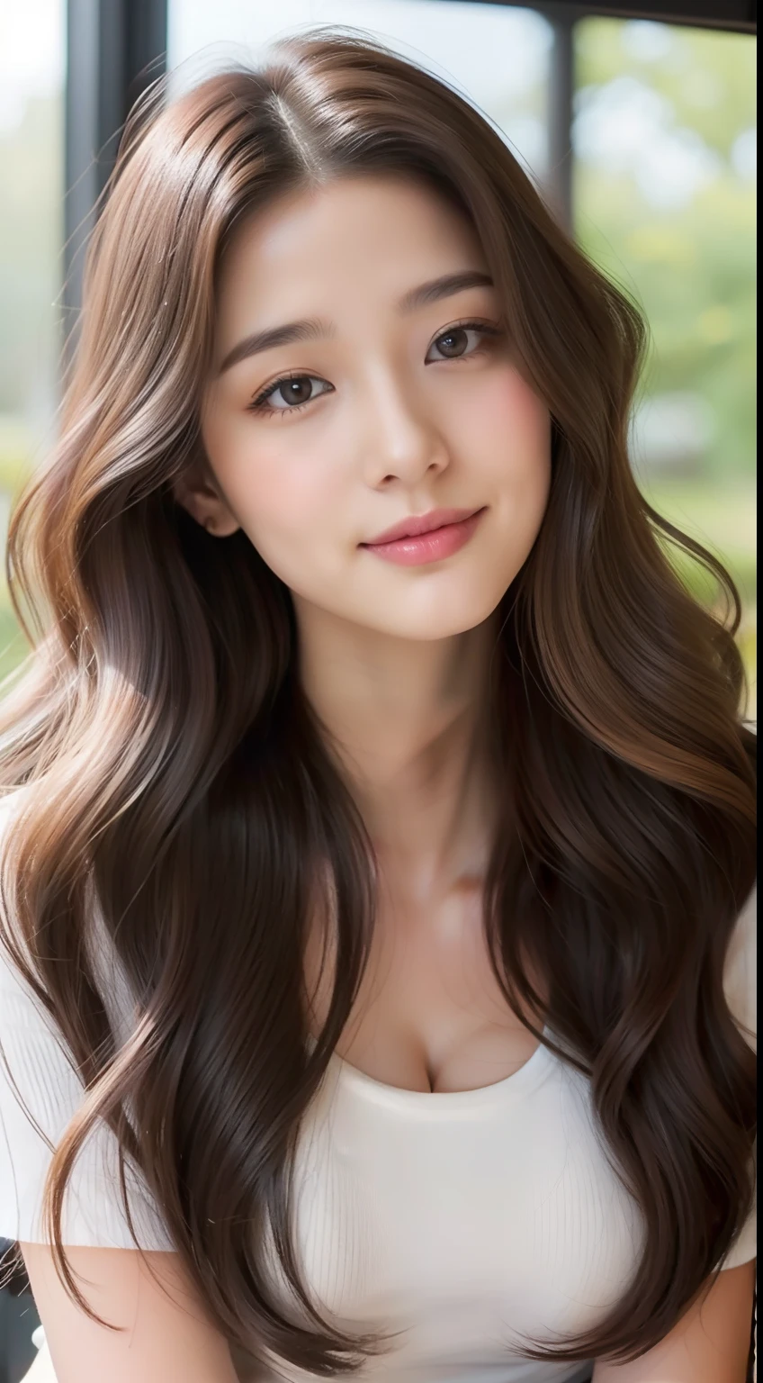 Long wavy hair、Long enough to reach your ears、Woman in her 20s with relaxed atmosphere