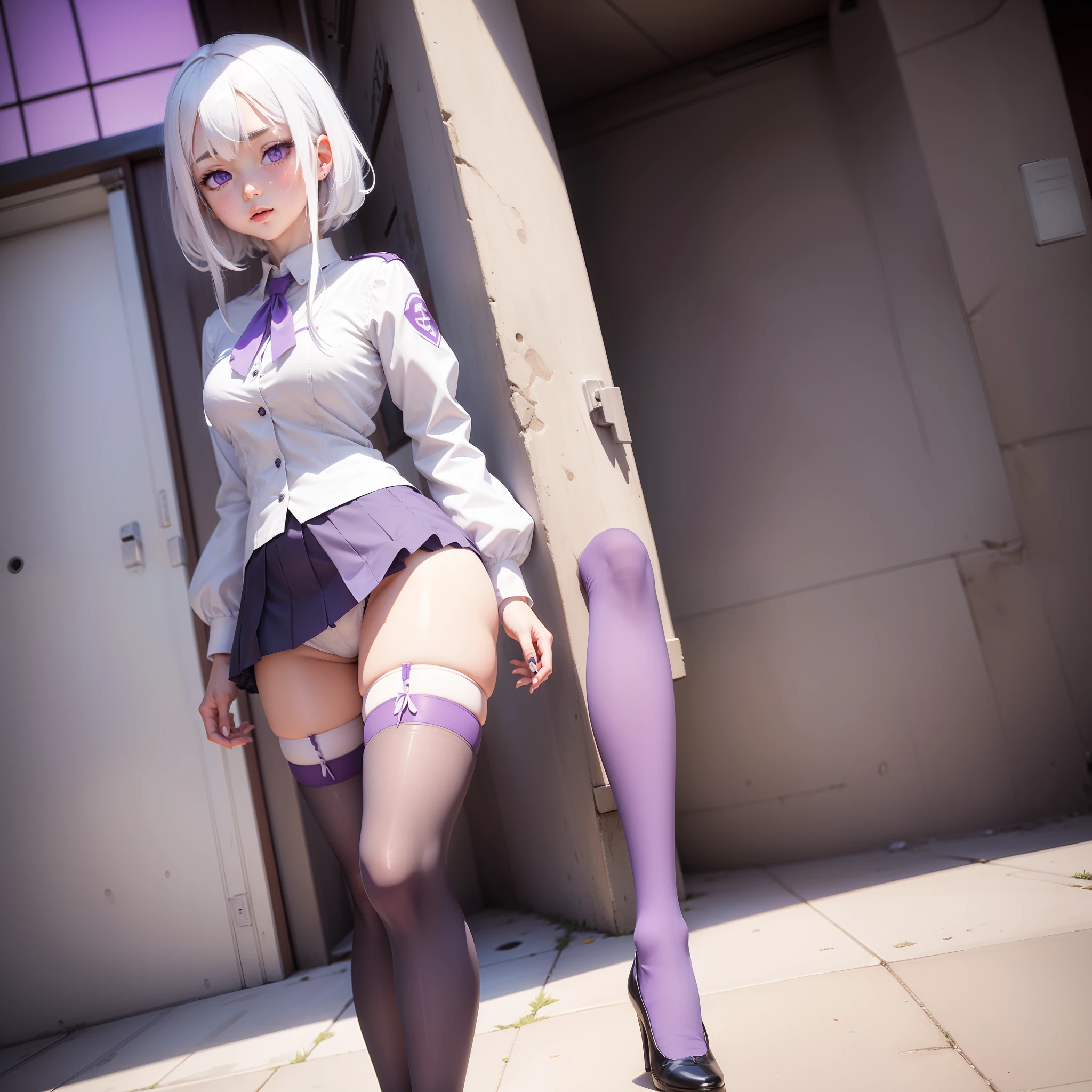 Quadratic white hair purple pupils white stockings