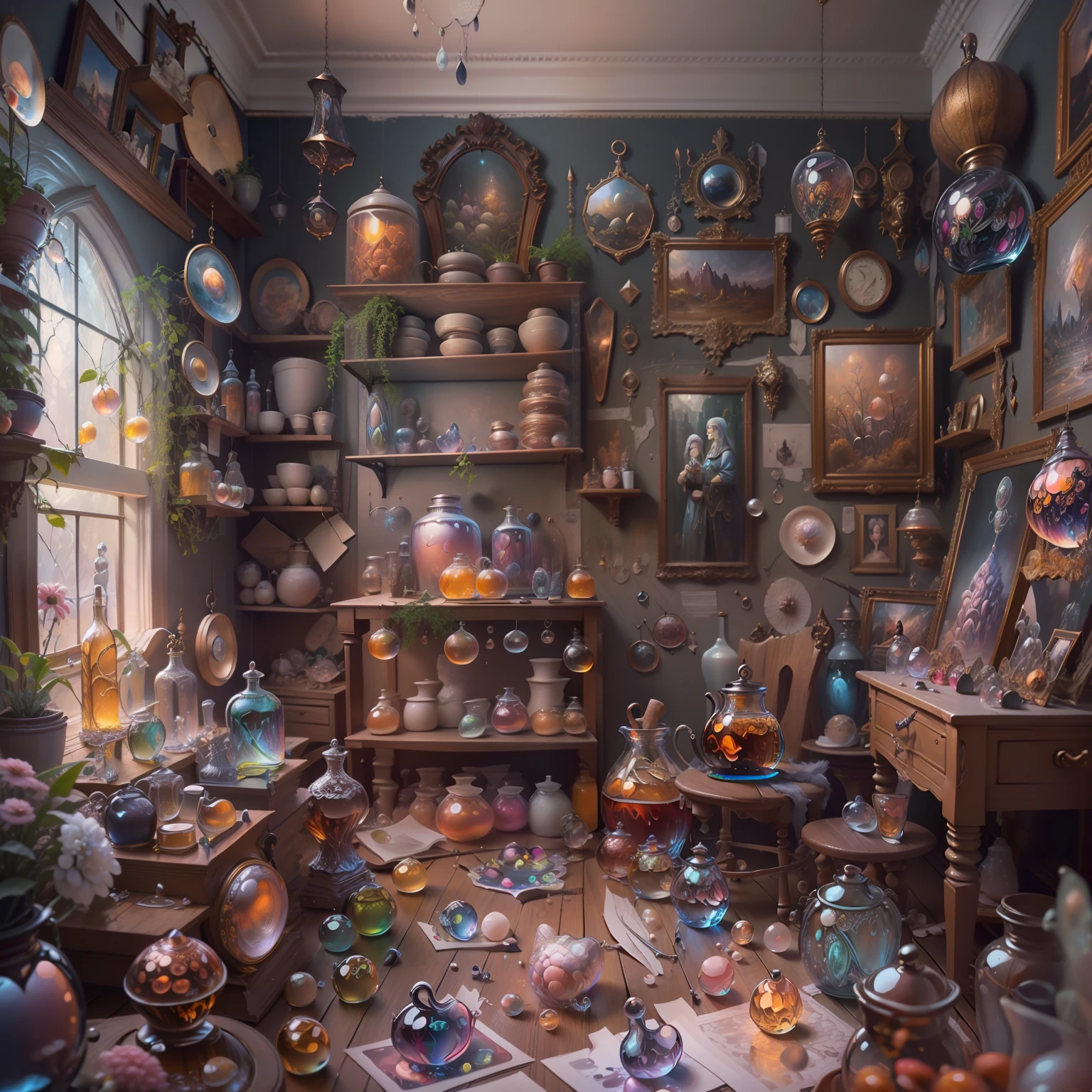 One room was filled with various specimens,Magic Room，Witch's Room， Amazing photography, ultrarealistic oil painting, hyper realistic color photo, ultrarealistic oil painting, realistic colorful photography, ultrarealistic oil painting, ultrarealistic oil painting, beautiful 3d render, hyperrealistic digital painting