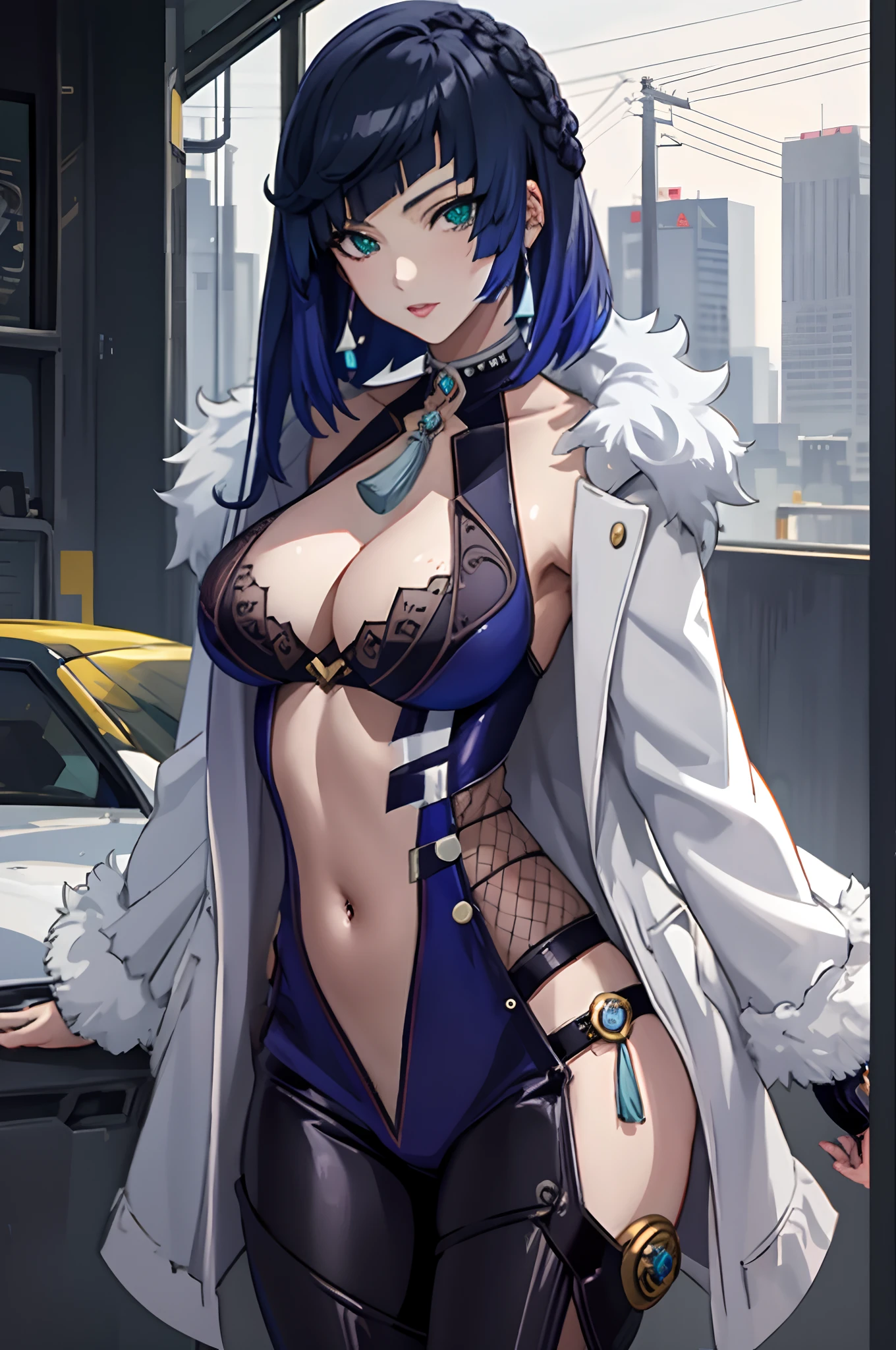 uma mulher de terno preto e casaco branco, menina anime sedutora, mulher bonita sedutora do anime, Artgerm extremamente detalhado, garota anime cyberpunk, menina anime atraente, menina de anime cyberpunk feminino, menina anime, mulher bonita do anime, personagem de anime feminino, estilo artgerm, garotas de anime, oppai cyberpunk, mulher anime, menina anime bonita