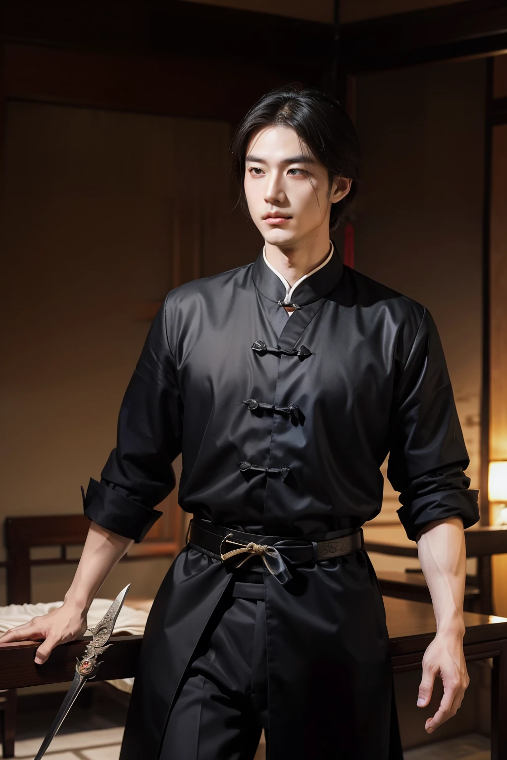 Handsome guy of ancient style of the ancient Tang Dynasty in ancient China,Youthfulness mixed with maturity,Men mature,Glamorous,There is a city government,The right is heavy,Equipped with a sword,a sense of mystery