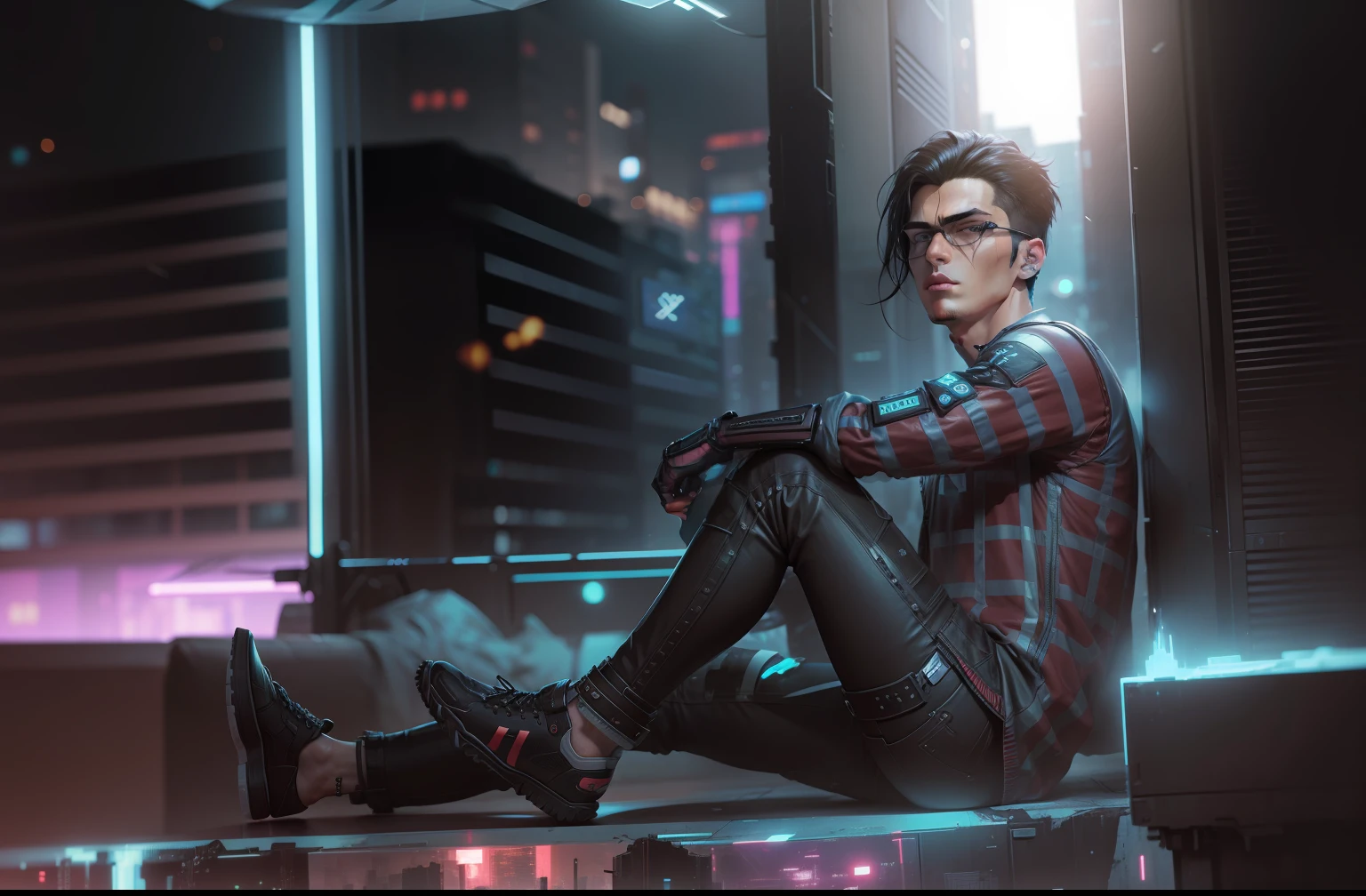 Change background, cyberpunk handsome boy, black hair, realistic face, ultra realistic