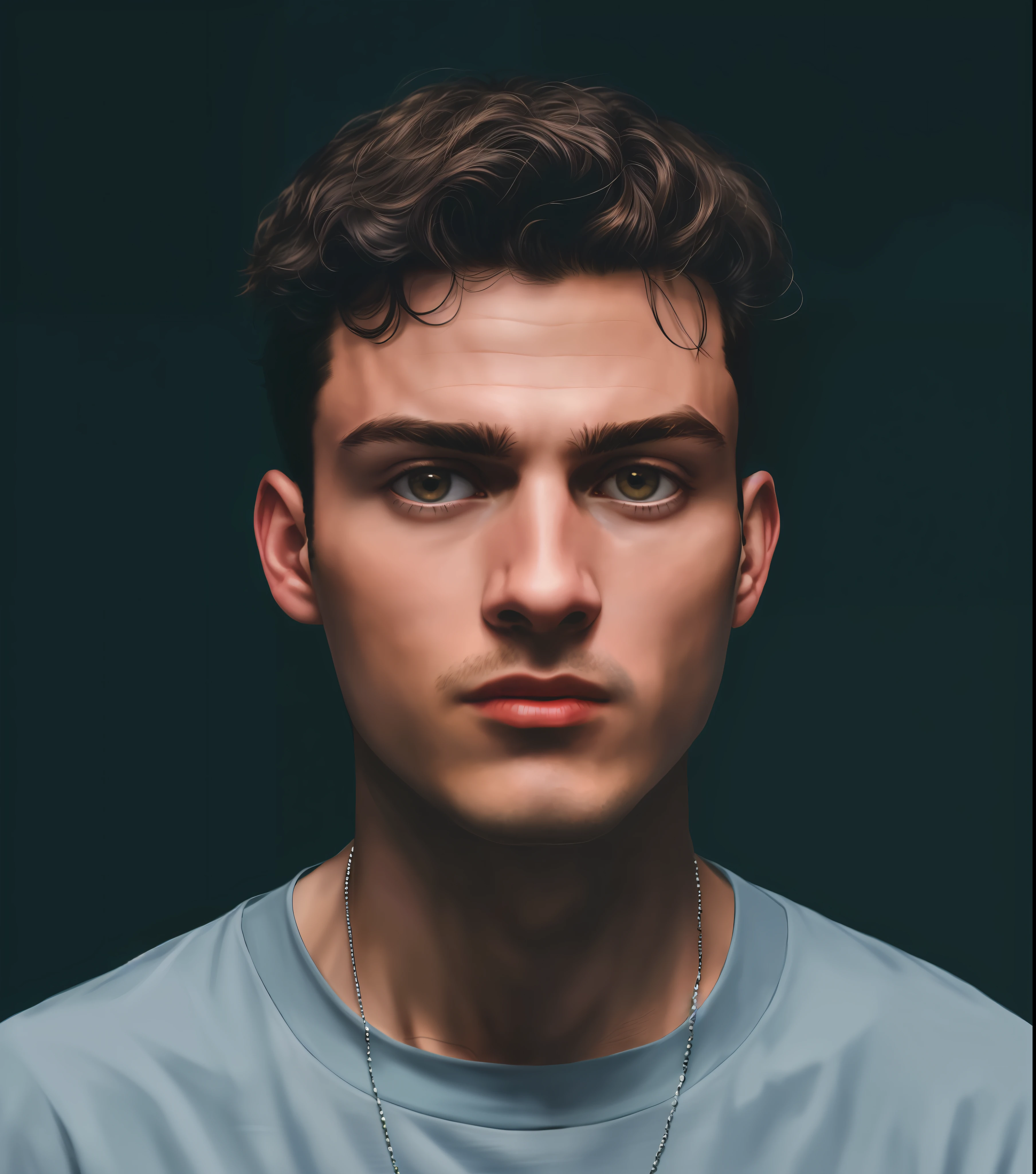 a close up of a man with a necklace on his neck, miles johnstone, portrait of a young italian male, headshot profile picture, halfbody headshot, high quality portrait, portrait of a rugged young man, nico delort, sharp looking portrait, liam brazier, tight face shot portrait, mid shot portrait, jamie reid, color portrait, portrait of young man