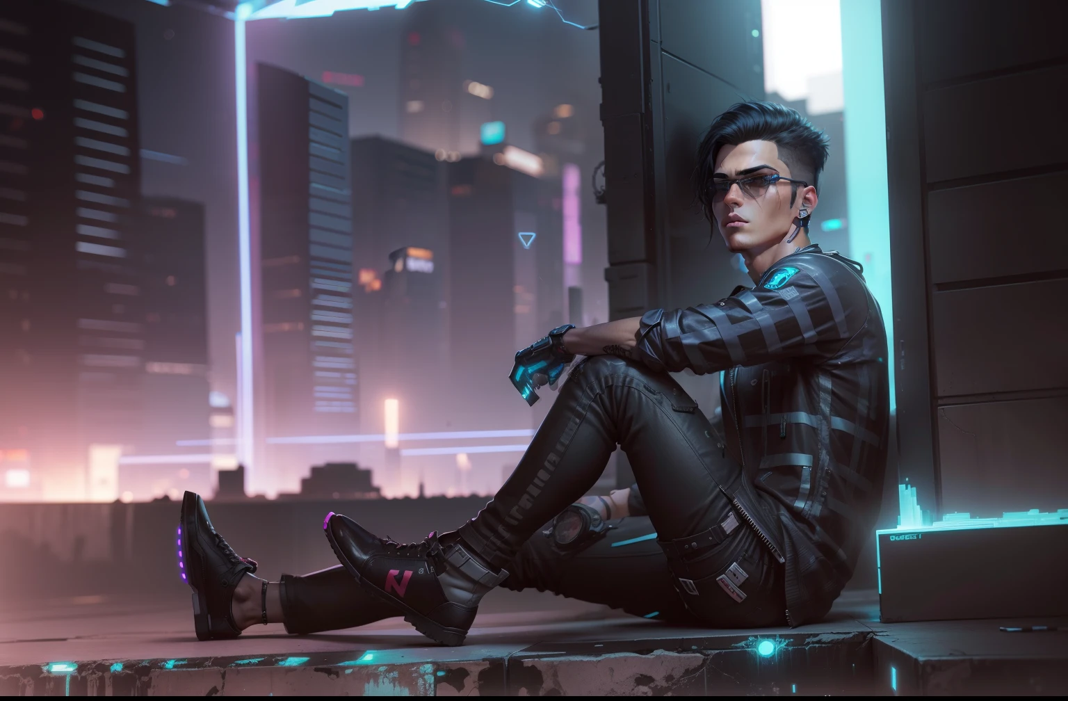 Change background, cyberpunk handsome boy, black hair, realistic face, ultra realistic