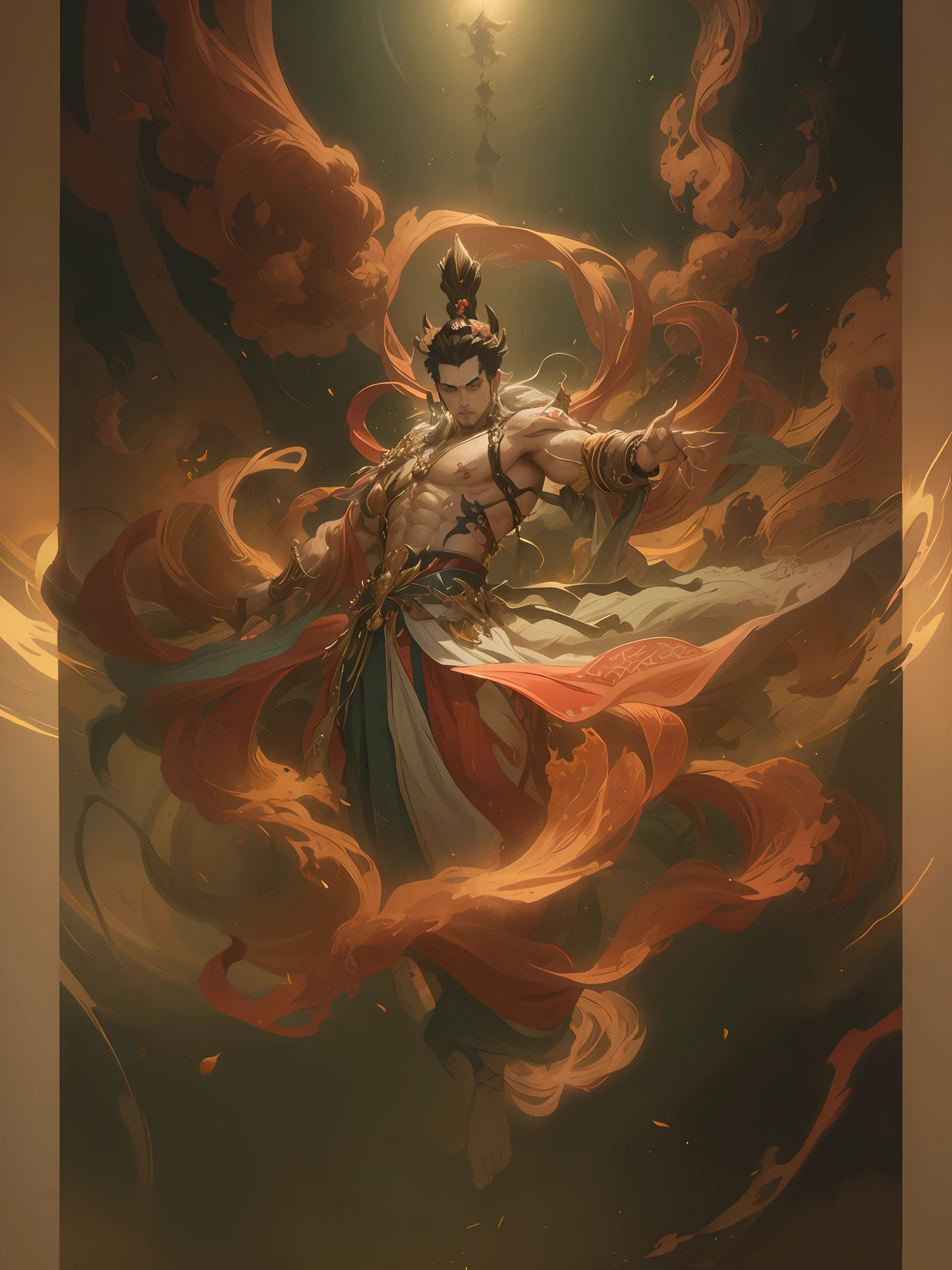 A man,musculous,mythical character,Moire,floated hair