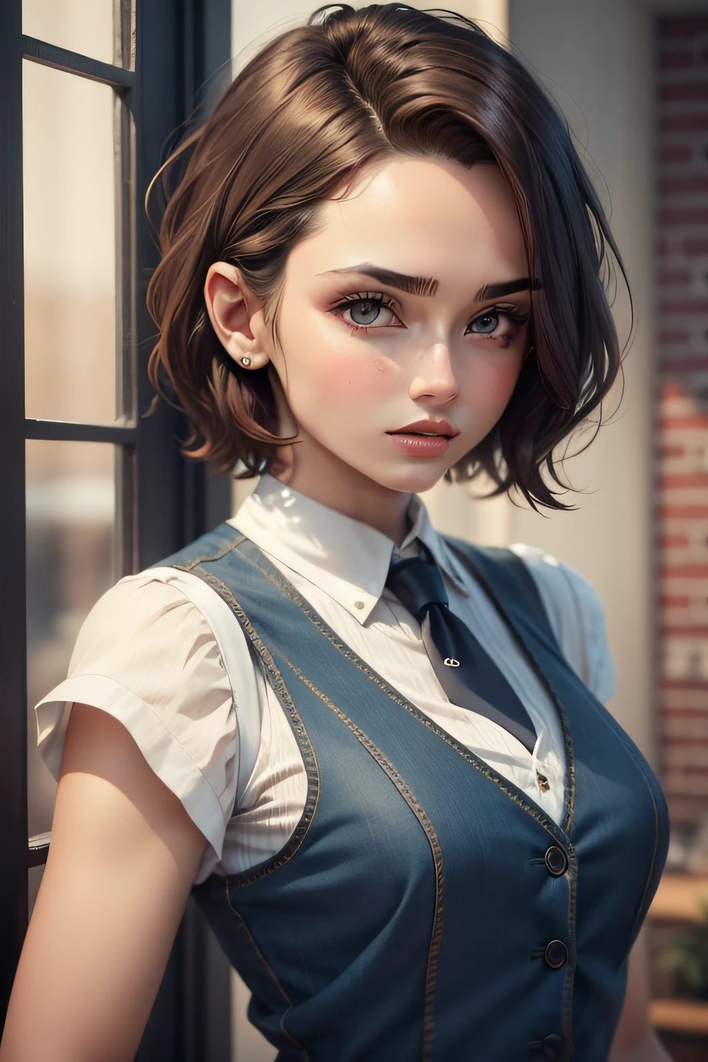 Beautuful Women,short detailed hair,vests,