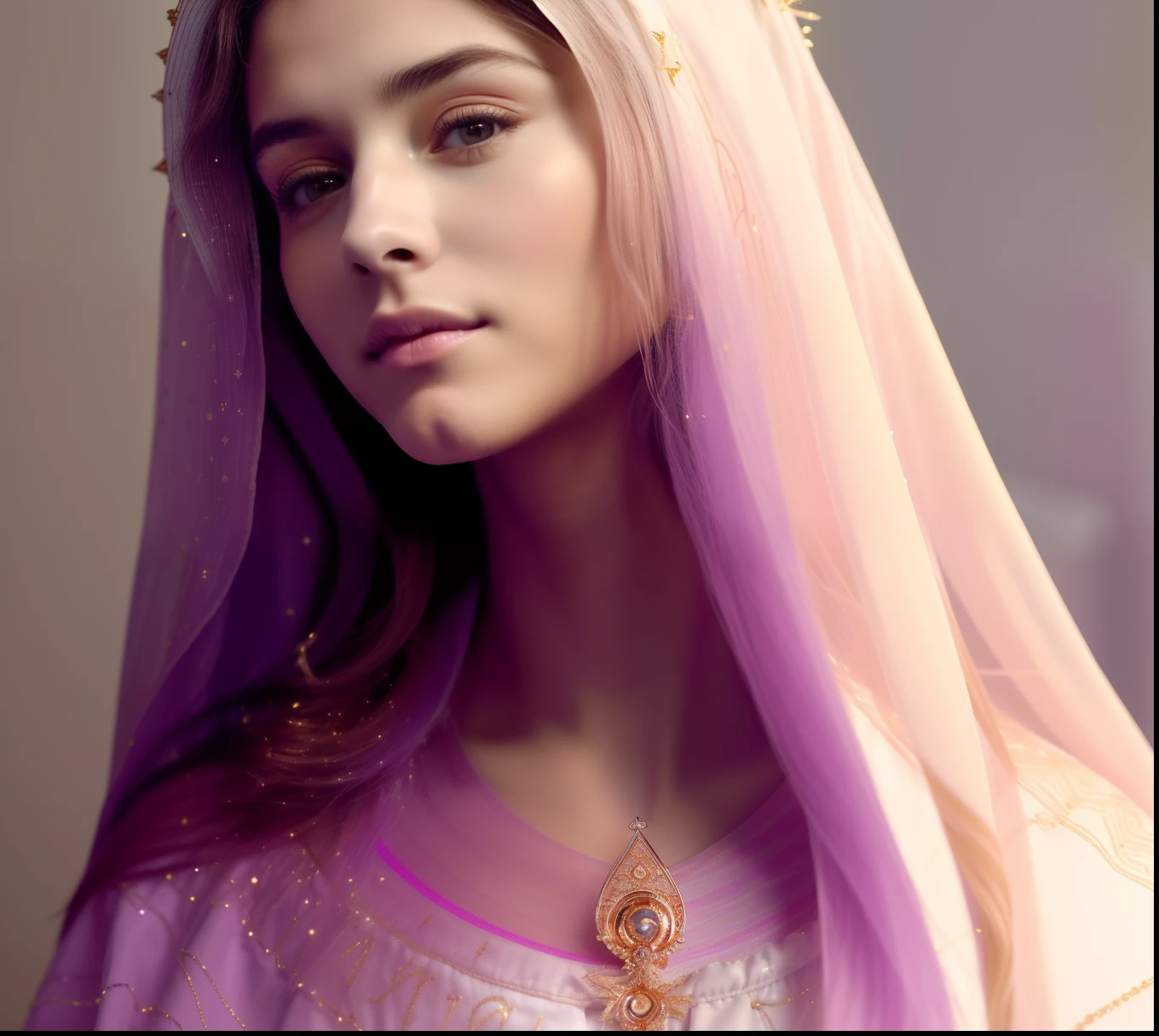 (((Saint Virgin Mary. 19 years old))) ((( Con una cara seria y piadosa. Con una mirada dulce y tierna))) (obra maestra, calidad superior, mejor calidad, arte oficial, beautiful and aesthetic: 1.2), (1girl), extremadamente detallado, (Arte fractal: 1.3), colorido, highest detailed, Cara perfecta, parte superior del cuerpo, HDR, (orando: 1.3), (golden lines of white coat: 1.2), galaxia, (rayas de luz), eye-catching visuals, (dynamic stripes, senderos luminosos: 1.2), colores vibrantes,