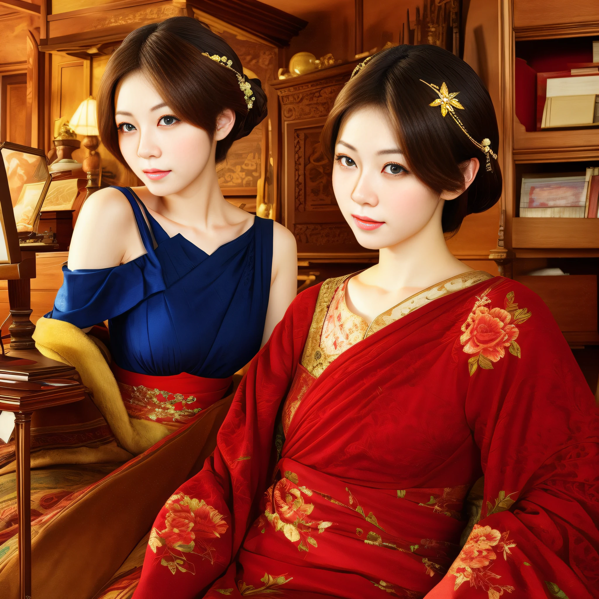 Antique style,Realistic picture,A beautiful woman in the study。
