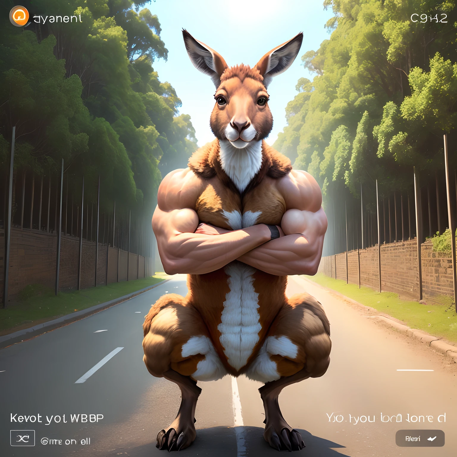 Strong and muscular kangaroo crypto meme, funny