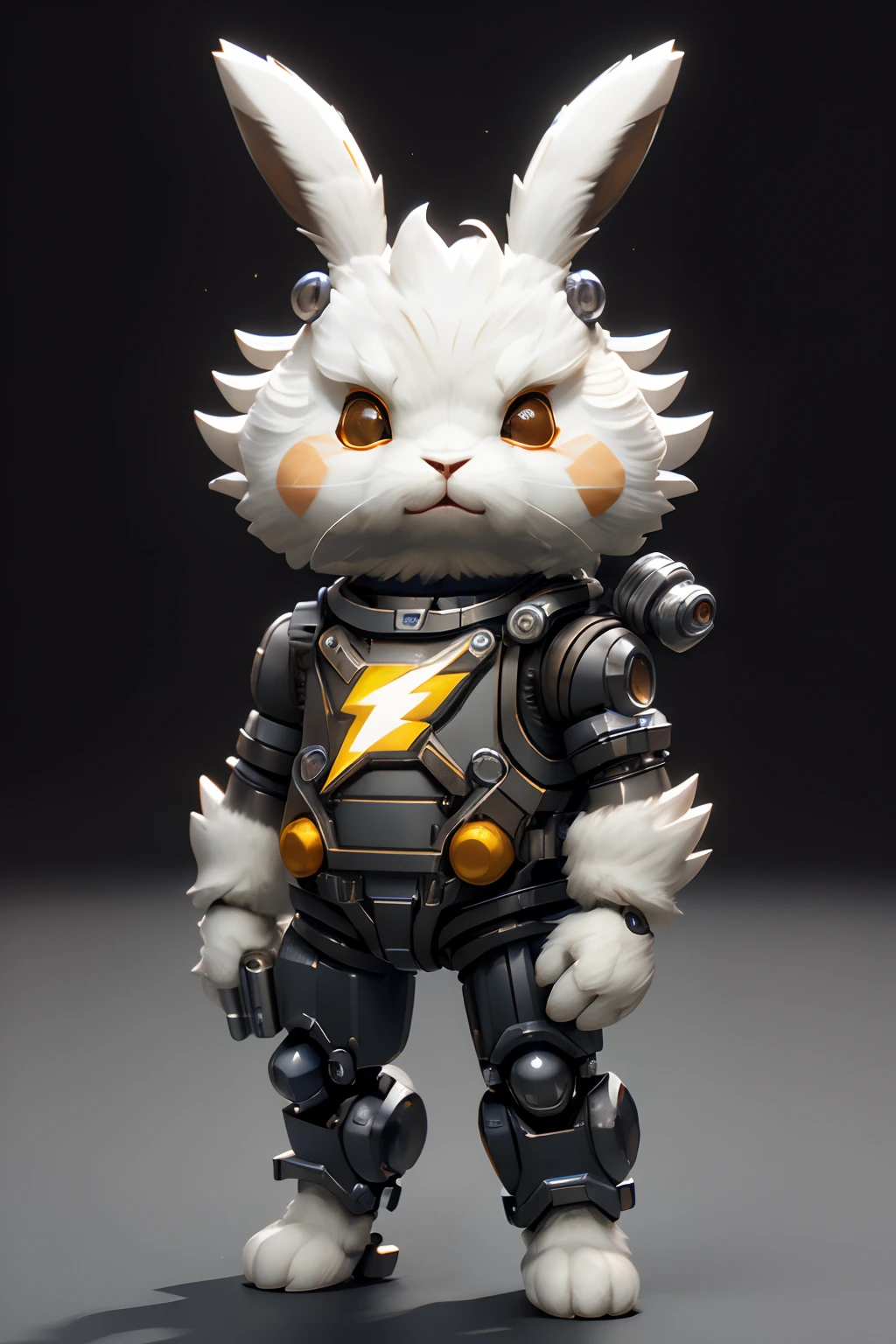 (Mechanical, Bunny: 1.331), (Mechanical Bunny Tail), Cute Style, Small, Big Head, (Hot Wheels: 1.331), 3D Rendering, ((Q Version)), Pokémon Style, Machine Style, Cinematic Texture, Figure, Pokémon, Movie Lights, Heavy Robotic Arm, Mechanical Belly, Mechanical Legs, Mechanical Legs, Mechanical Sense, Background Surround Lightning, Lightning, Cool, Clean White Background, Ray Tracing, Premium Colors, Full Body 3D Model, Action, Stylish Blind Box Toys. (fill body:1.2)，chibi